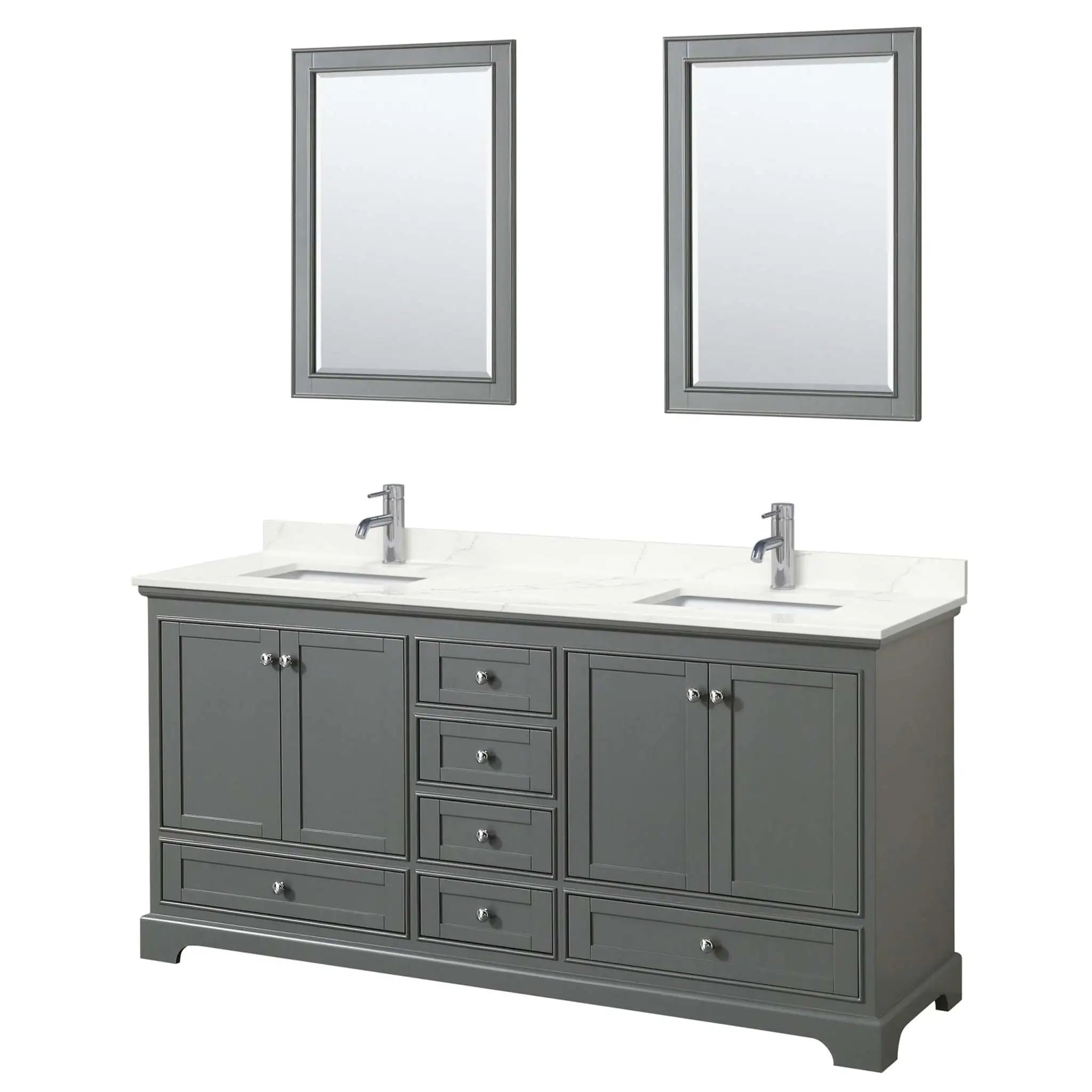 72" Deborah Double Bathroom Vanity in Dark Gray with Polished Chrome Trim & 24" Mirror by Wyndham