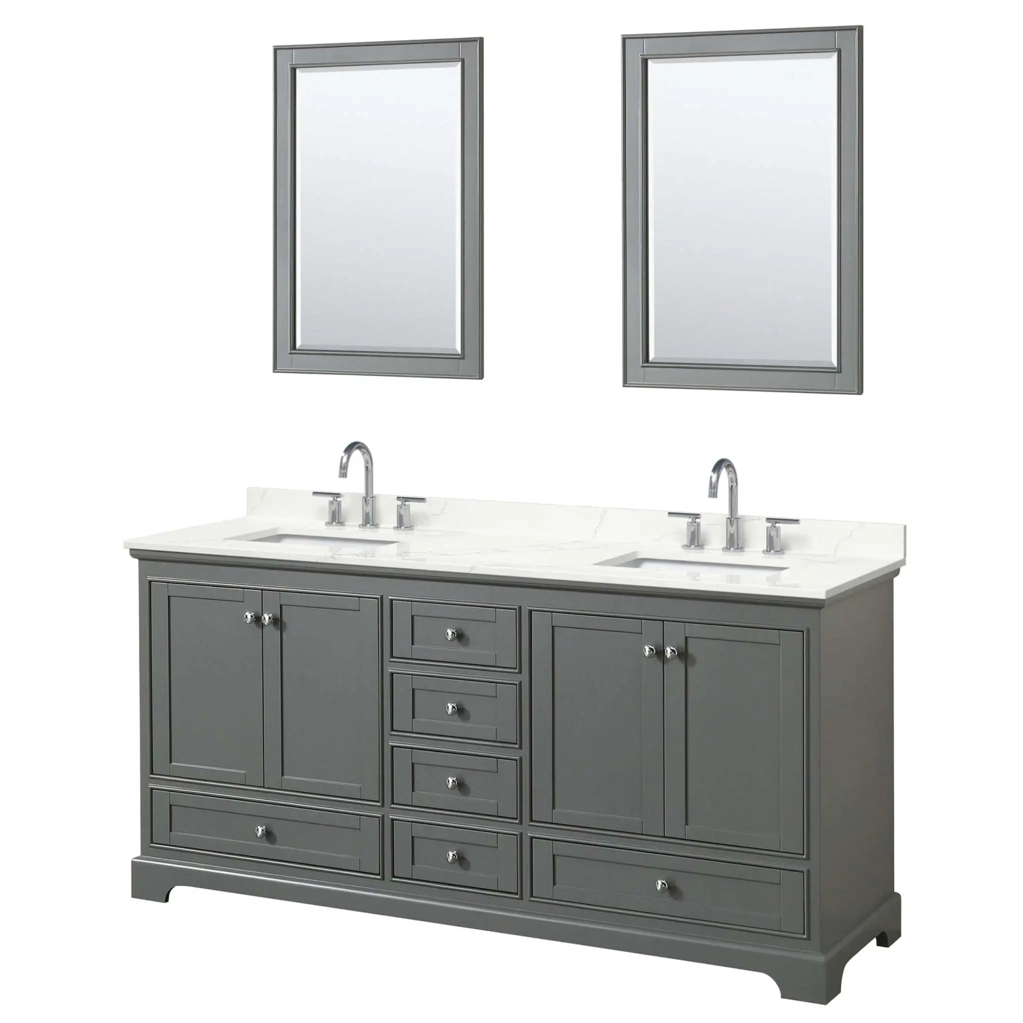 72" Deborah Double Bathroom Vanity in Dark Gray with Polished Chrome Trim & 24" Mirror by Wyndham