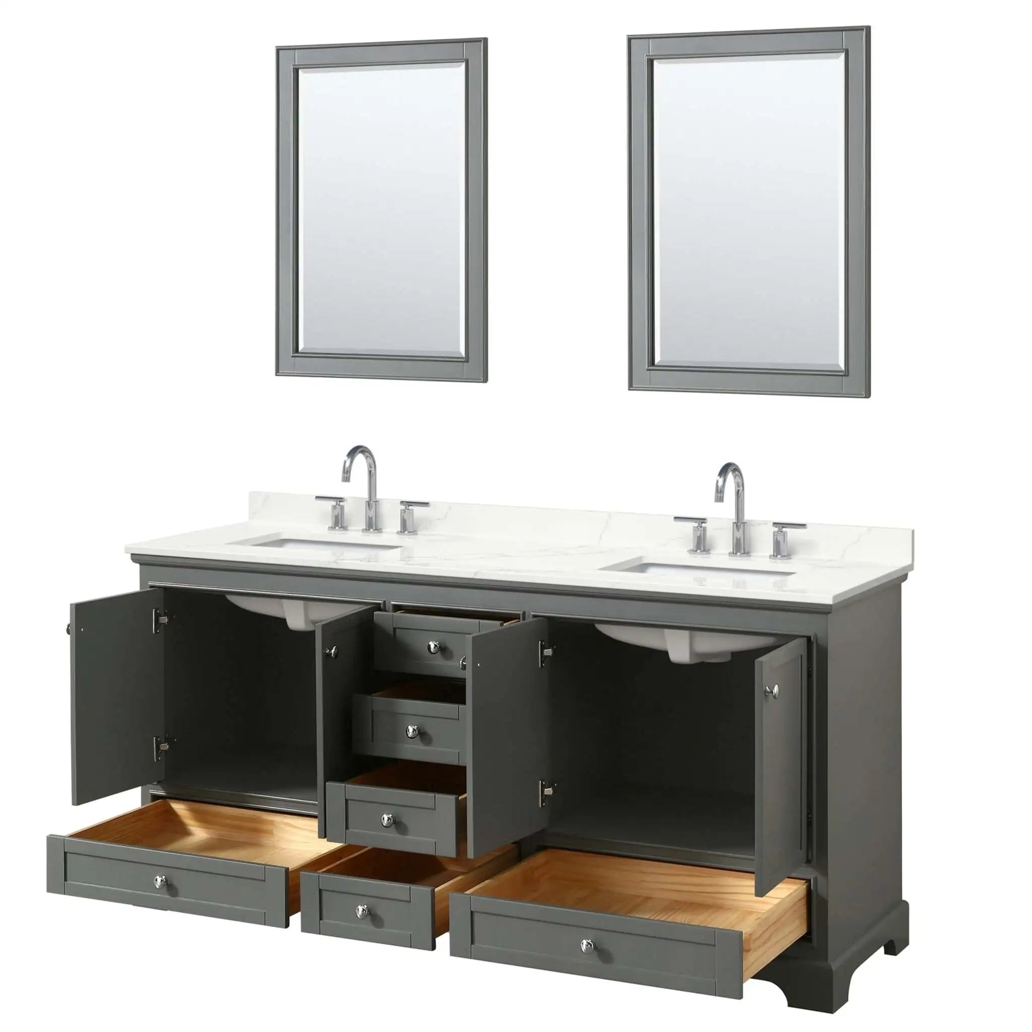 72" Deborah Double Bathroom Vanity in Dark Gray with Polished Chrome Trim & 24" Mirror by Wyndham