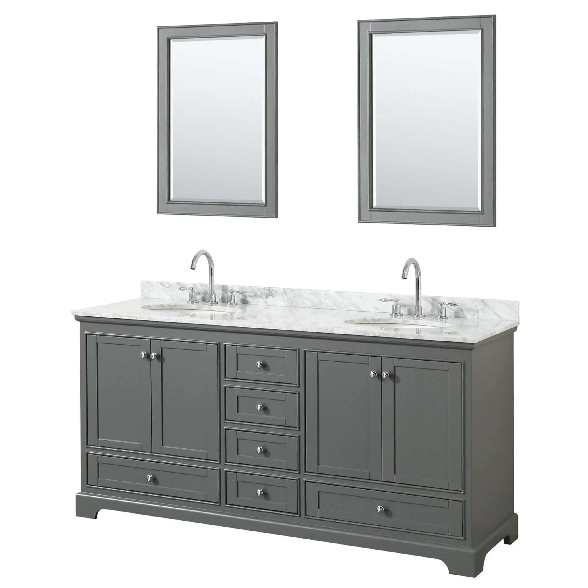 72" Deborah Double Bathroom Vanity in Dark Gray with Polished Chrome Trim & 24" Mirror by Wyndham
