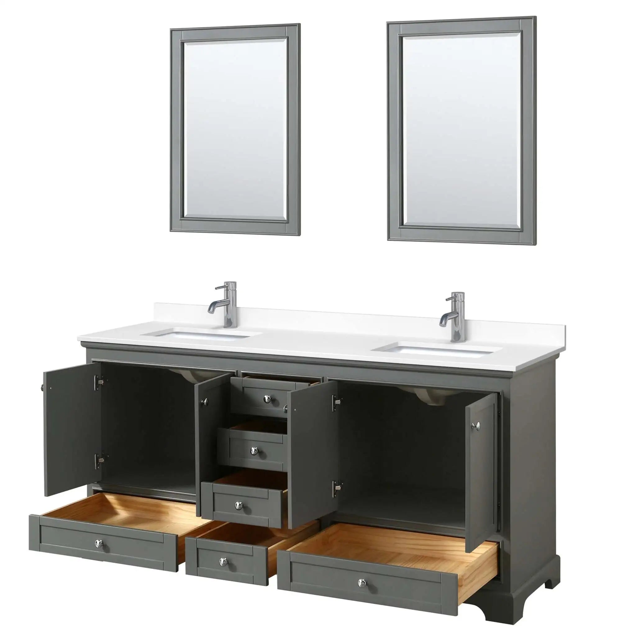 72" Deborah Double Bathroom Vanity in Dark Gray with Polished Chrome Trim & 24" Mirror by Wyndham