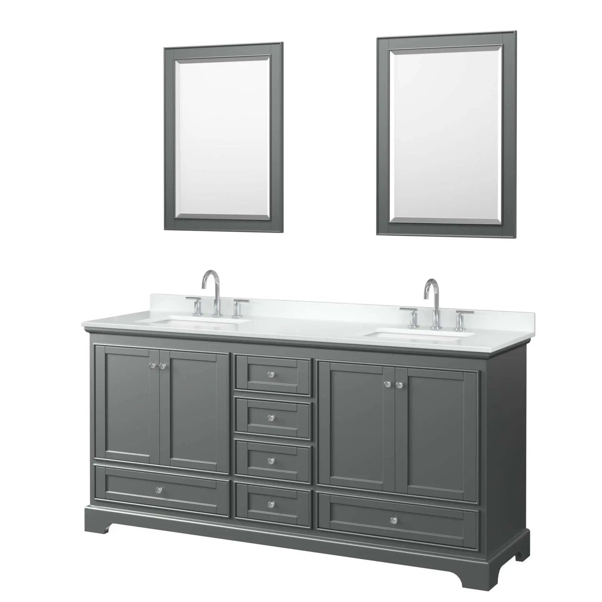 72" Deborah Double Bathroom Vanity in Dark Gray with Polished Chrome Trim & 24" Mirror by Wyndham