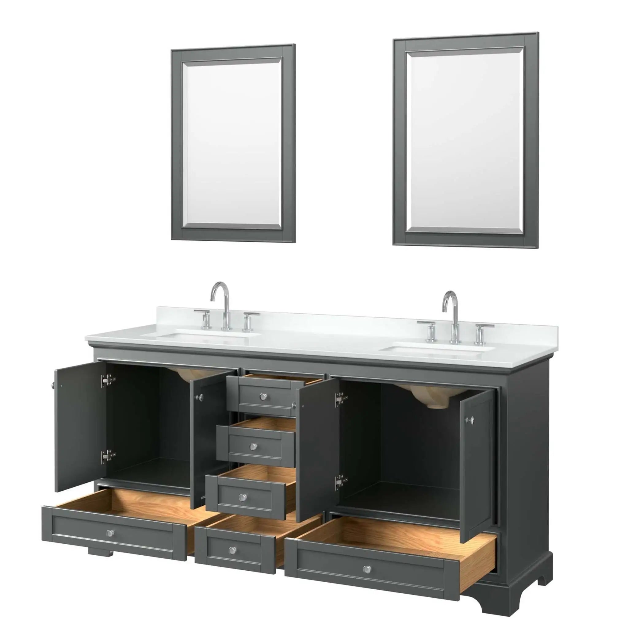 72" Deborah Double Bathroom Vanity in Dark Gray with Polished Chrome Trim & 24" Mirror by Wyndham