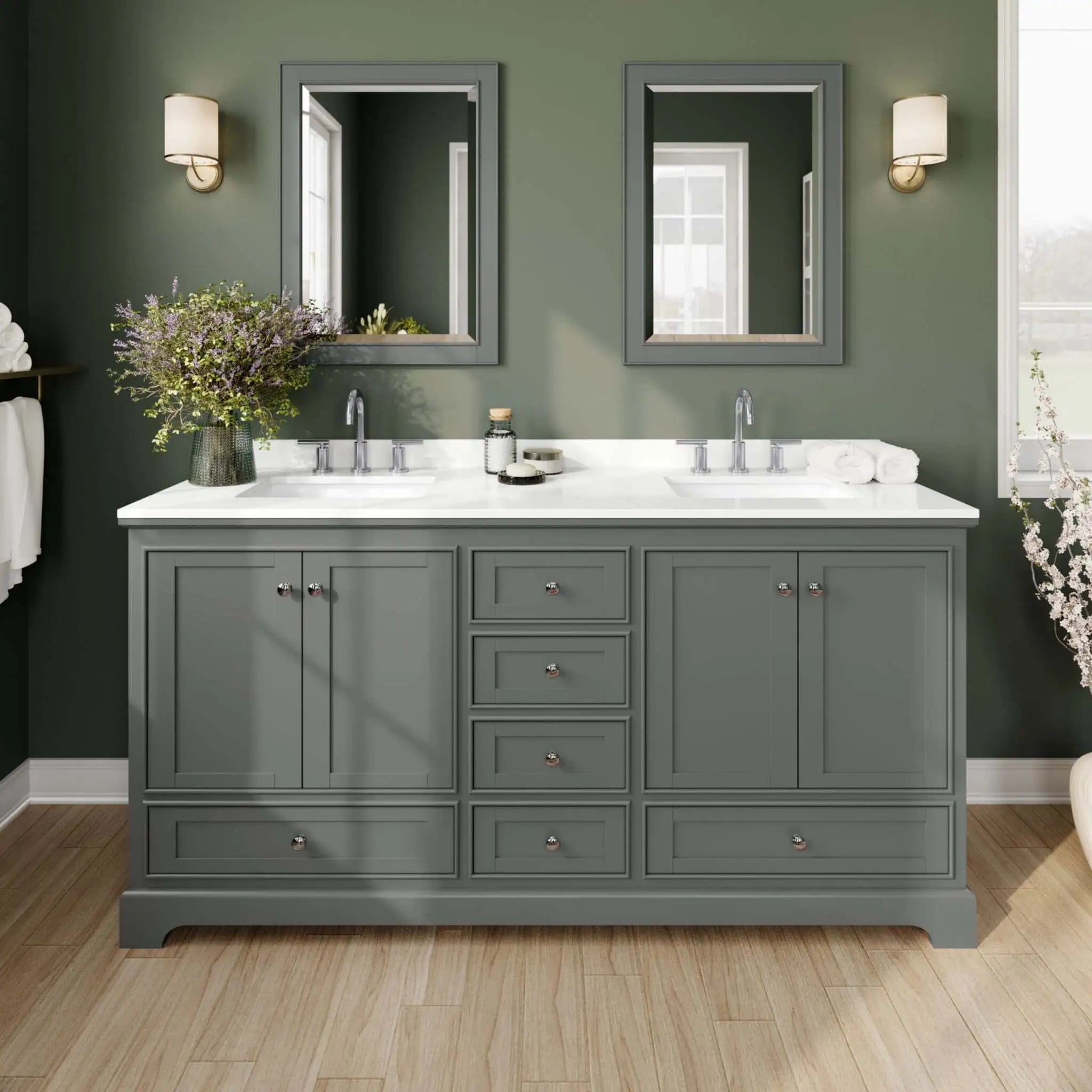72" Deborah Double Bathroom Vanity in Dark Gray with Polished Chrome Trim & 24" Mirror by Wyndham