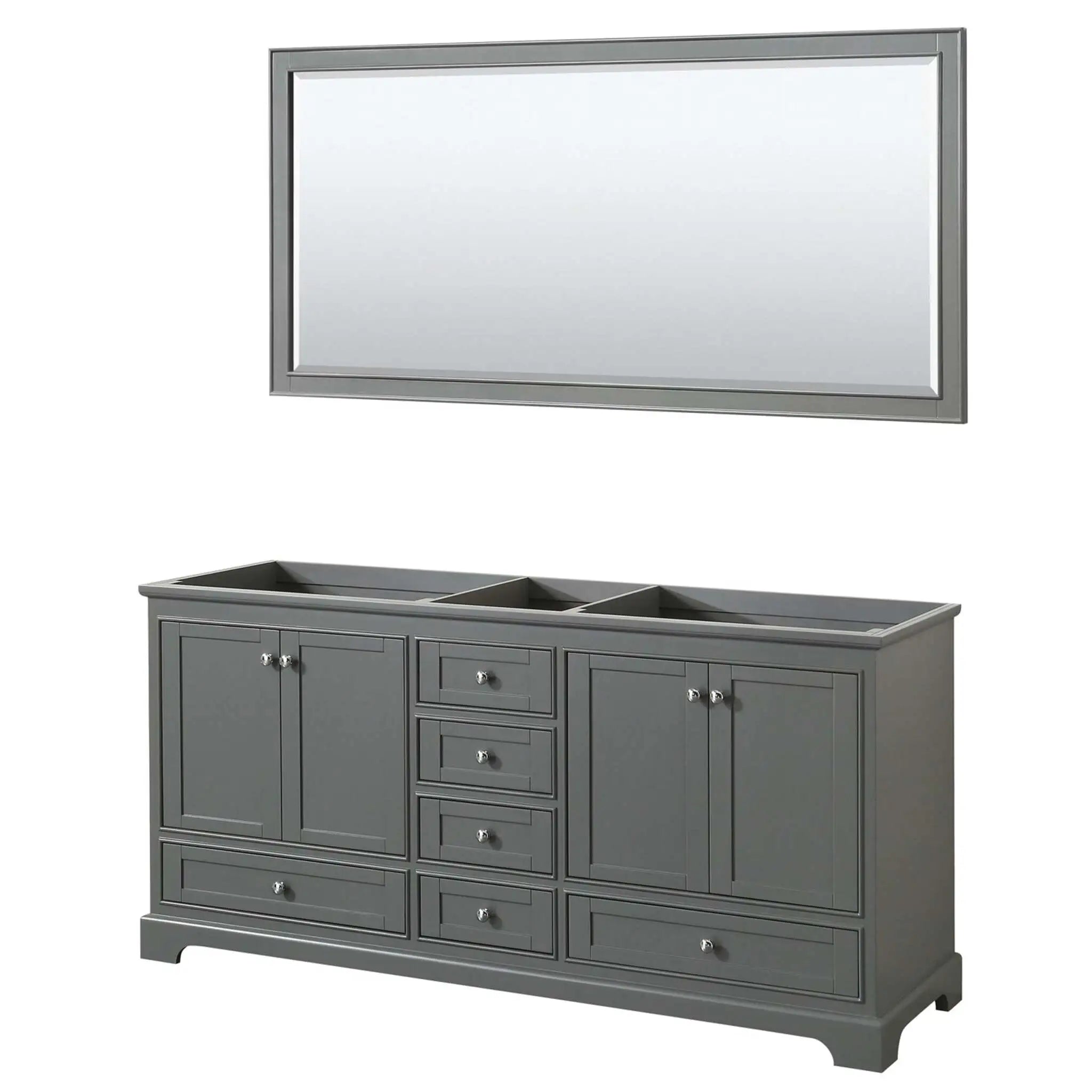 72" Deborah Double Bathroom Vanity in Dark Gray with Polished Chrome Trim & 70" Mirror by Wyndham