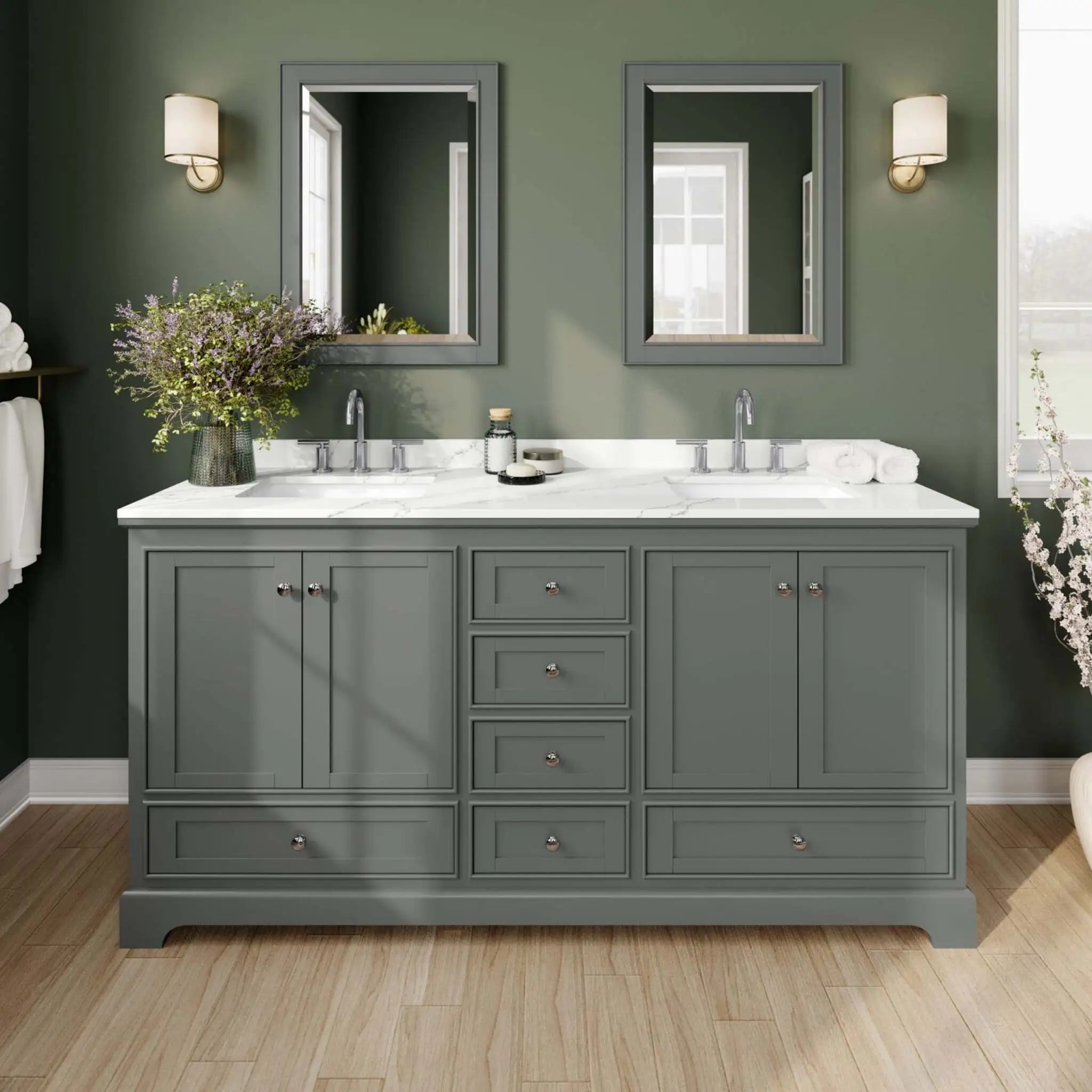 72" Deborah Double Bathroom Vanity in Dark Gray with Polished Chrome Trim & 70" Mirror by Wyndham
