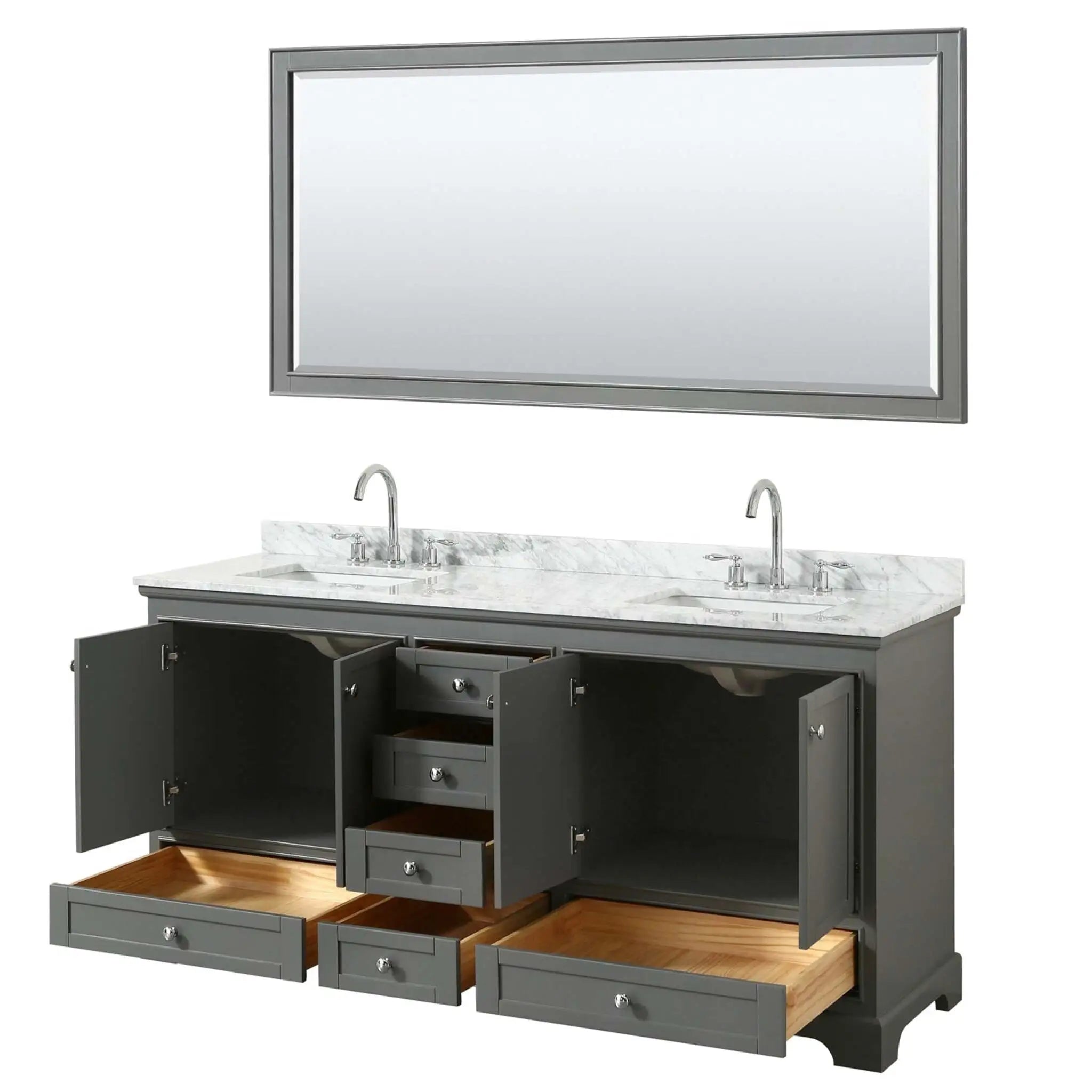 72" Deborah Double Bathroom Vanity in Dark Gray with Polished Chrome Trim & 70" Mirror by Wyndham