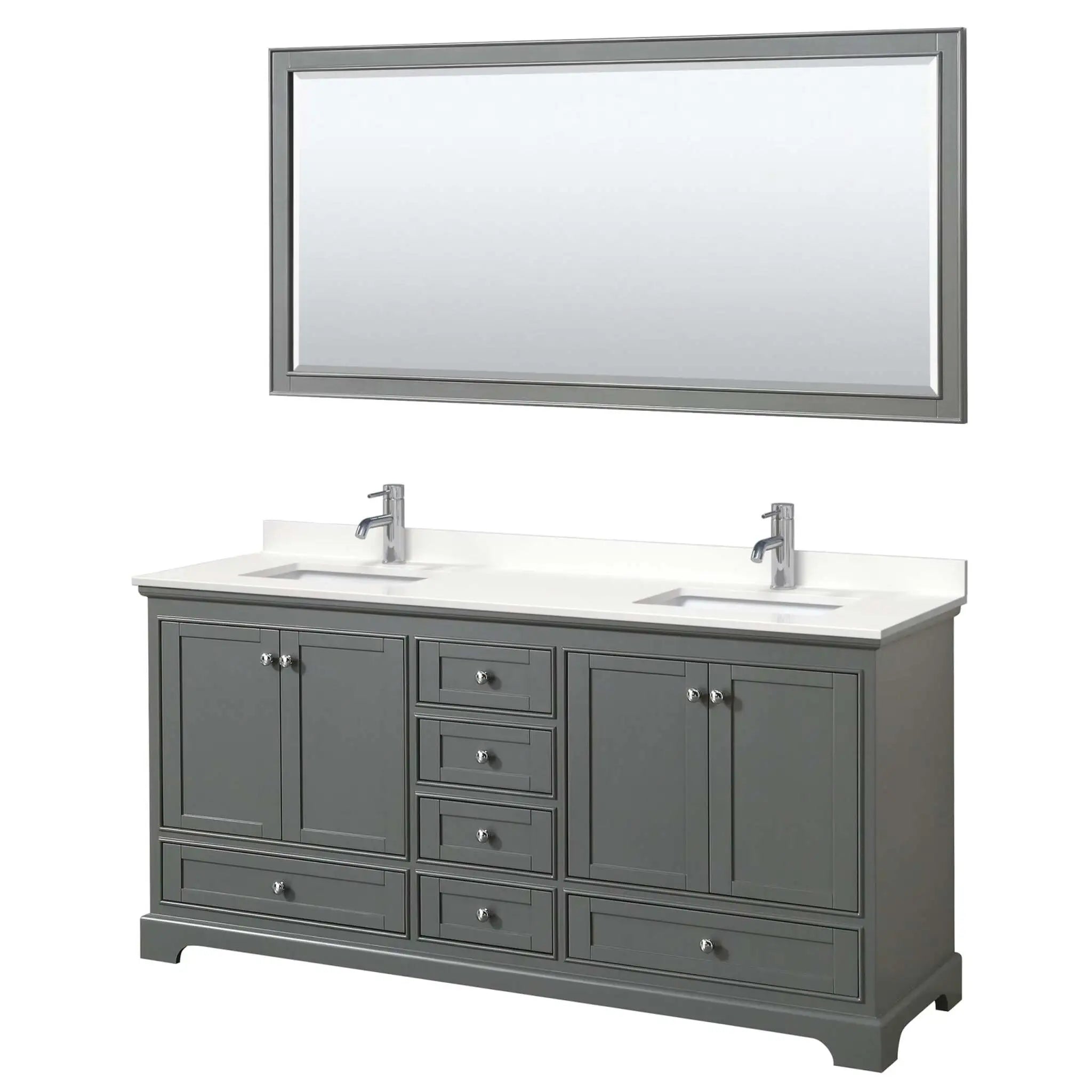 72" Deborah Double Bathroom Vanity in Dark Gray with Polished Chrome Trim & 70" Mirror by Wyndham