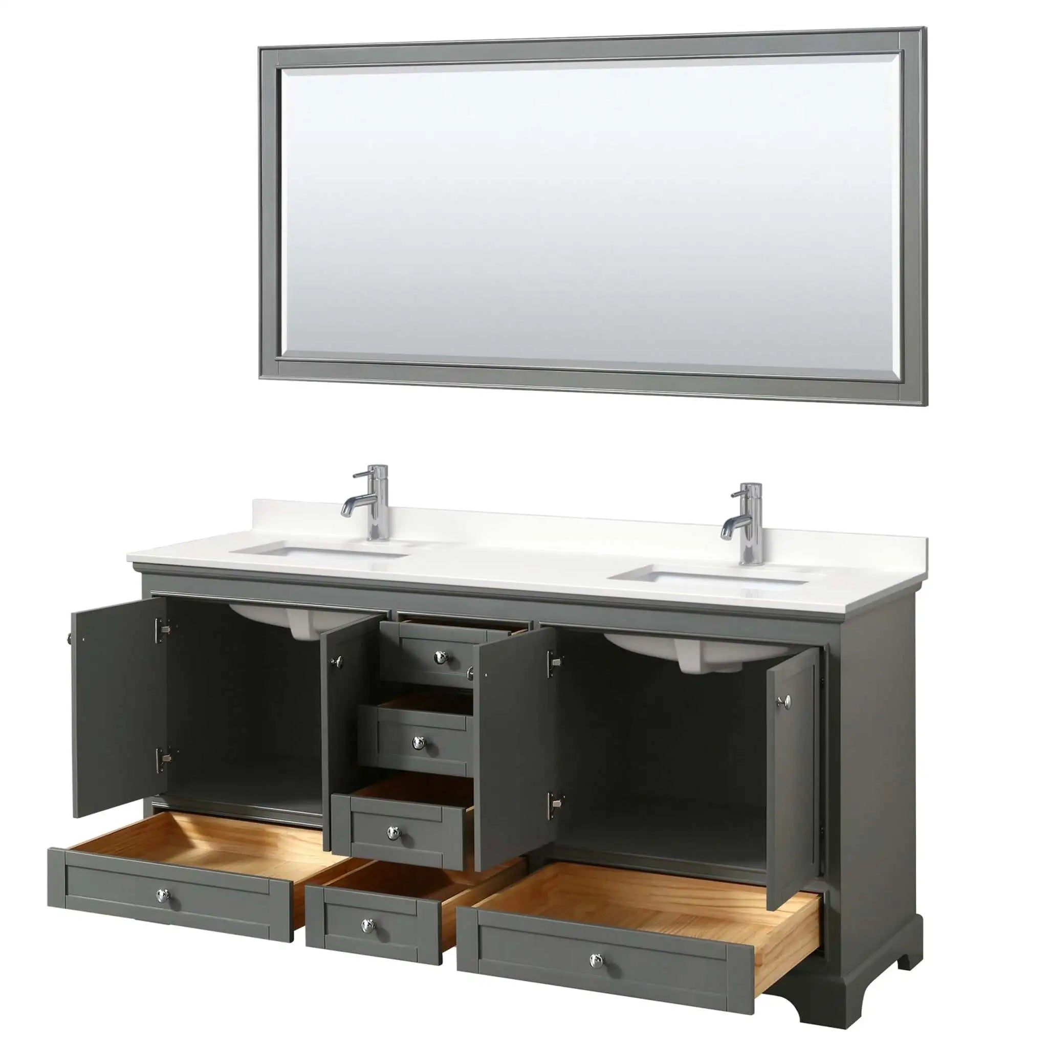 72" Deborah Double Bathroom Vanity in Dark Gray with Polished Chrome Trim & 70" Mirror by Wyndham
