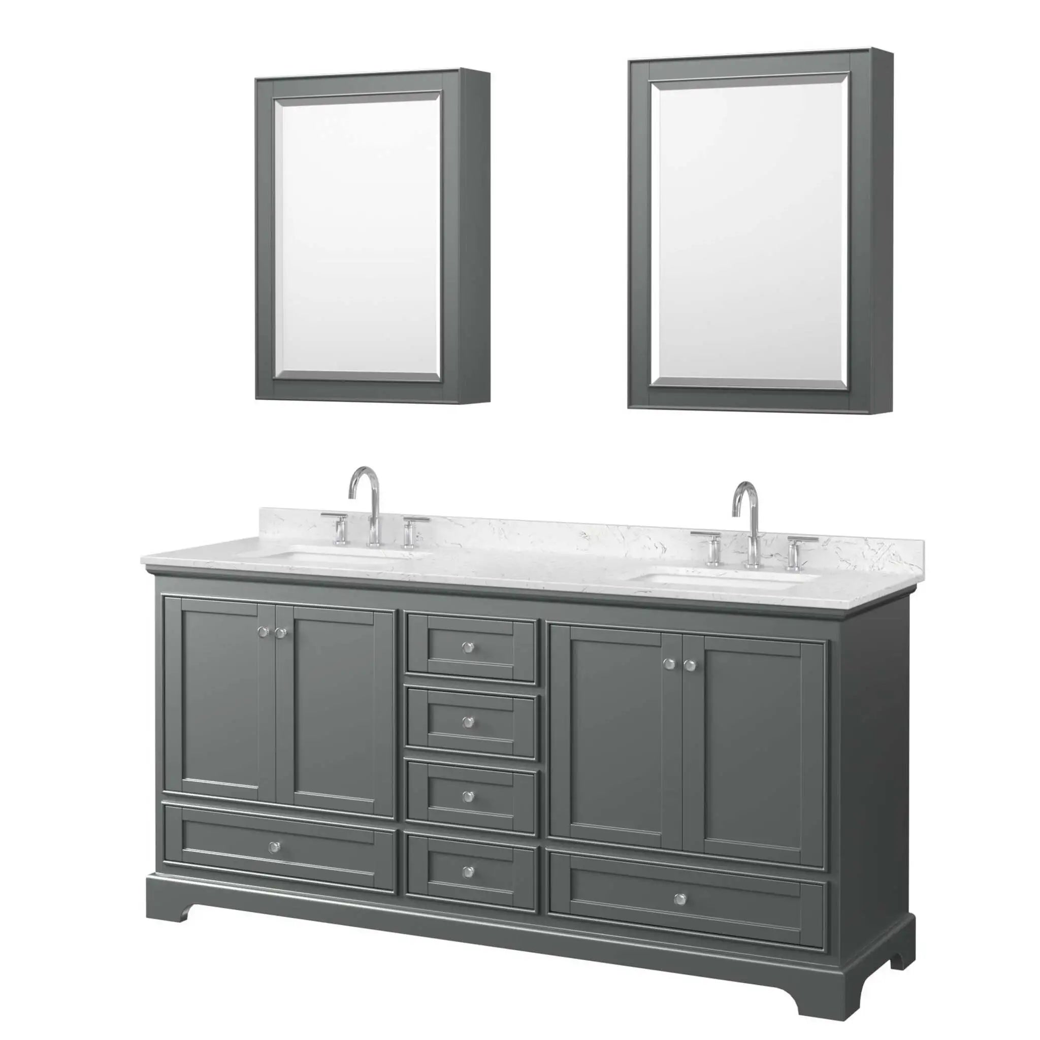 72" Deborah Double Bathroom Vanity in Dark Gray with Polished Chrome Trim & Medicine Cabinet by Wyndham