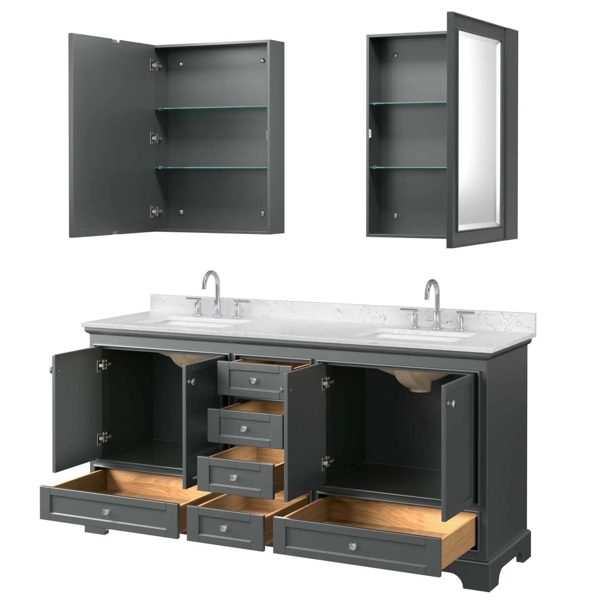 72" Deborah Double Bathroom Vanity in Dark Gray with Polished Chrome Trim & Medicine Cabinet by Wyndham