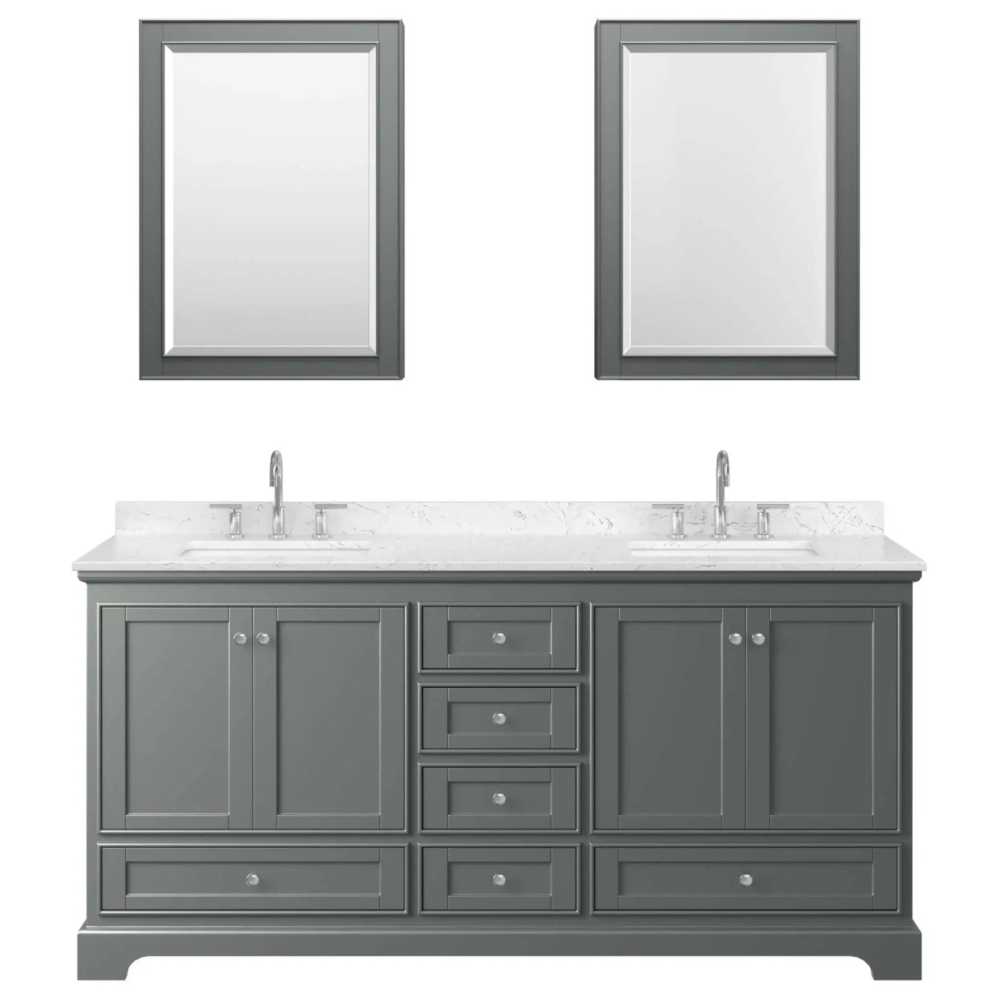 72" Deborah Double Bathroom Vanity in Dark Gray with Polished Chrome Trim & Medicine Cabinet by Wyndham