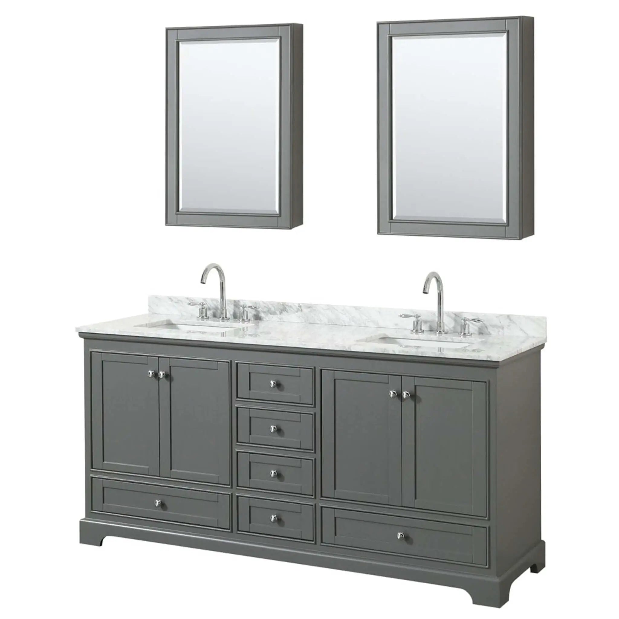 72" Deborah Double Bathroom Vanity in Dark Gray with Polished Chrome Trim & Medicine Cabinet by Wyndham