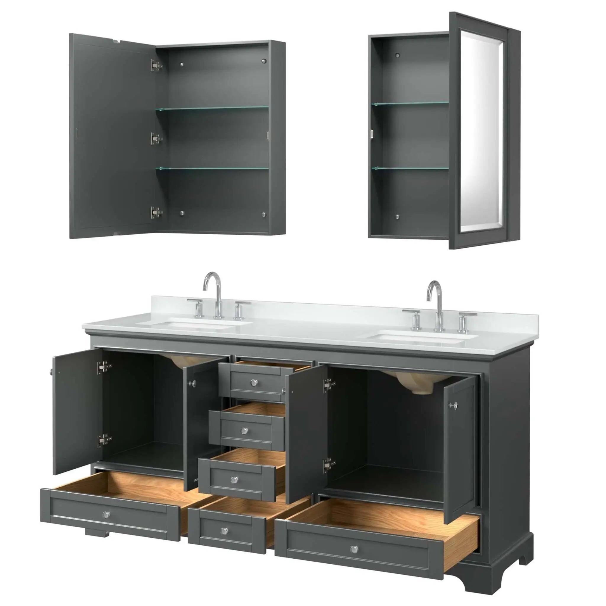 72" Deborah Double Bathroom Vanity in Dark Gray with Polished Chrome Trim & Medicine Cabinet by Wyndham