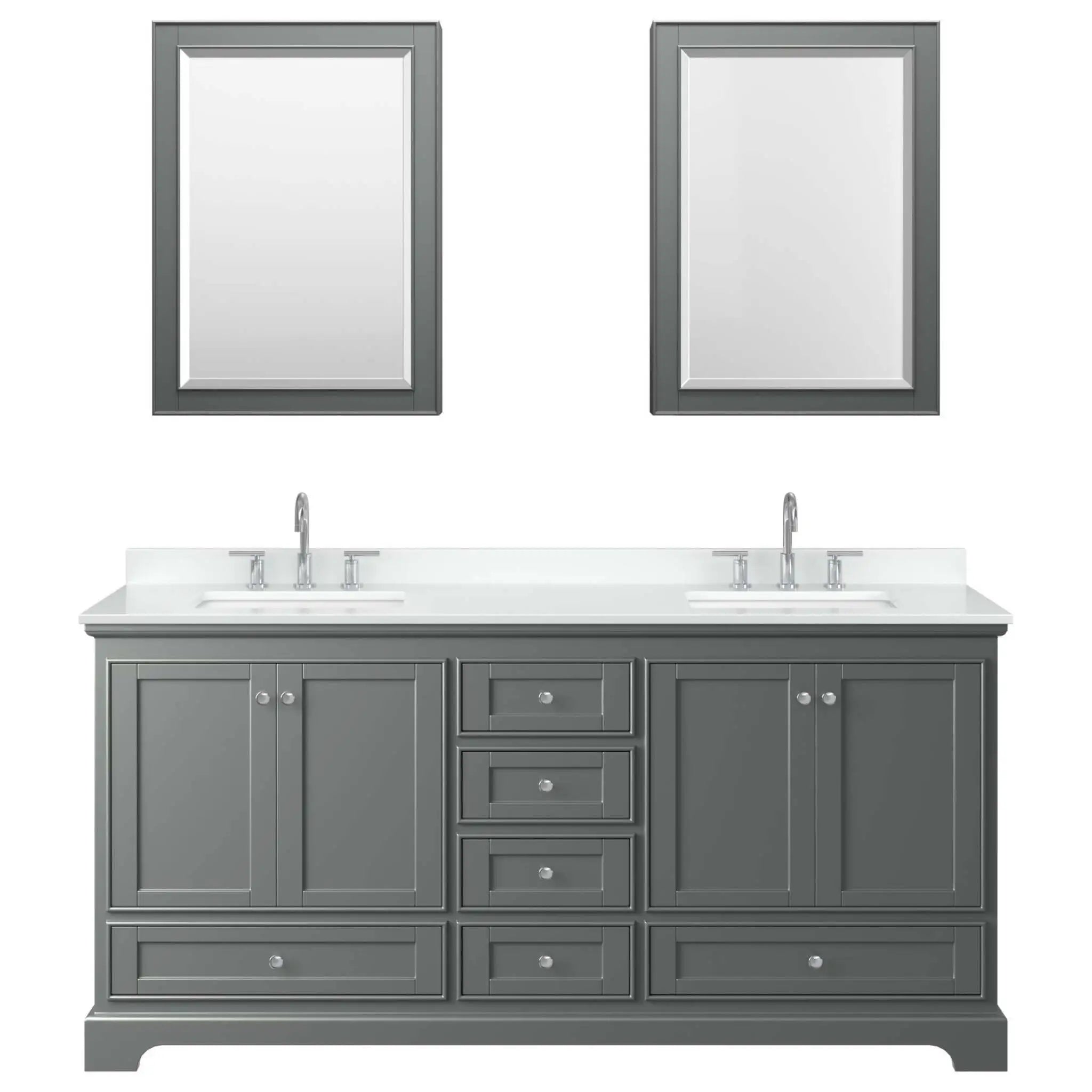 72" Deborah Double Bathroom Vanity in Dark Gray with Polished Chrome Trim & Medicine Cabinet by Wyndham