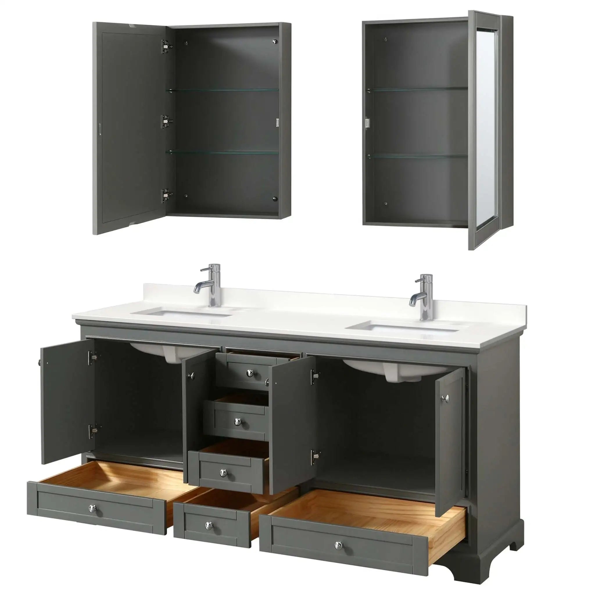 72" Deborah Double Bathroom Vanity in Dark Gray with Polished Chrome Trim & Medicine Cabinet by Wyndham