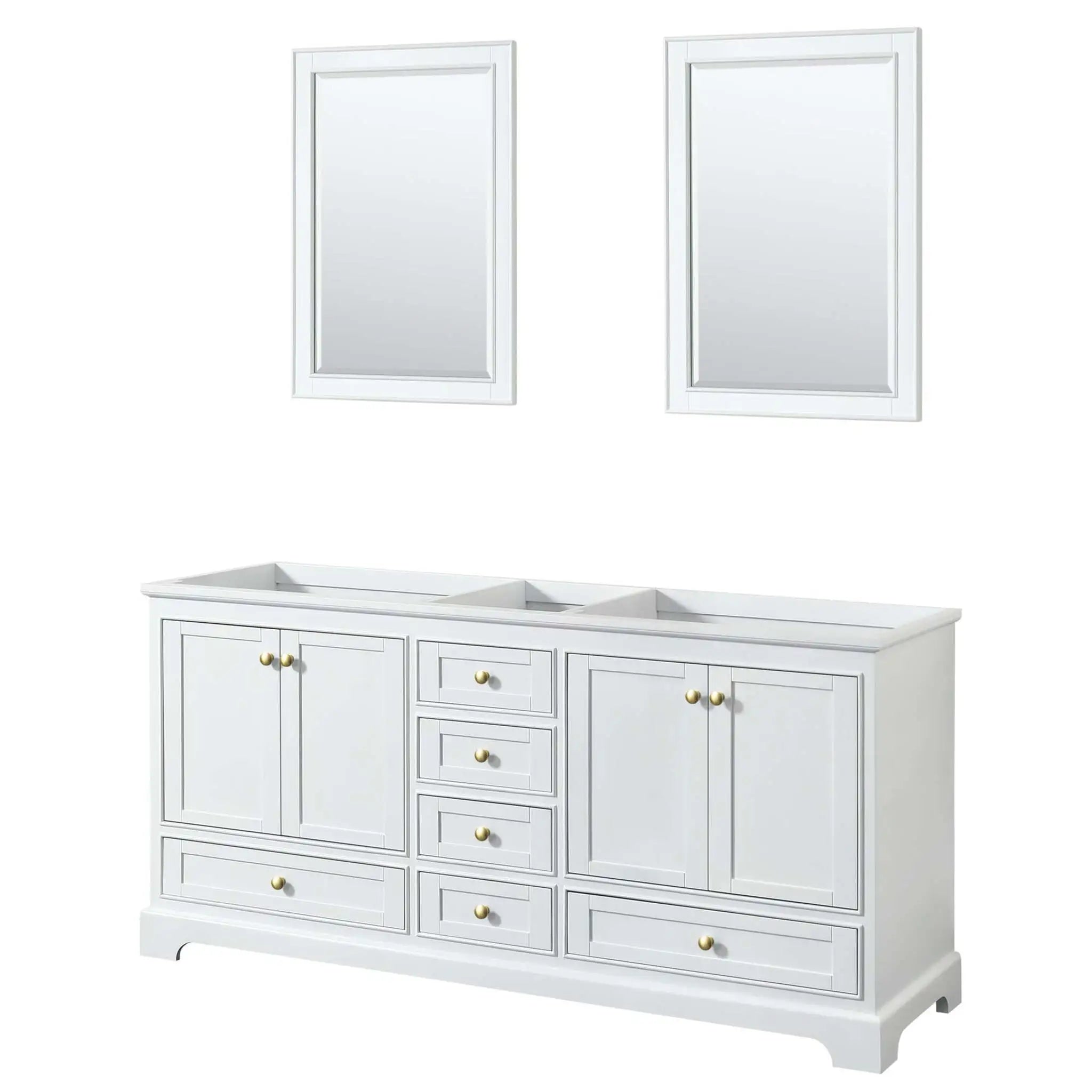 72" Deborah Double Bathroom Vanity in White with Brushed Gold Trim & 24" Mirror by Wyndham