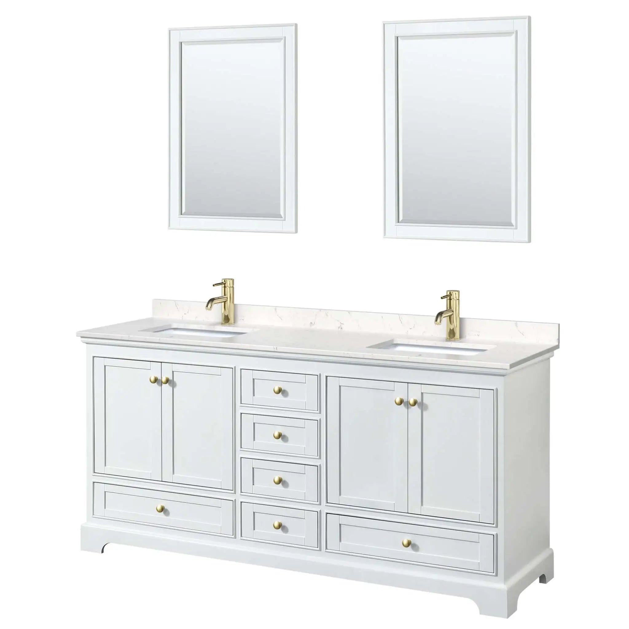 72" Deborah Double Bathroom Vanity in White with Brushed Gold Trim & 24" Mirror by Wyndham