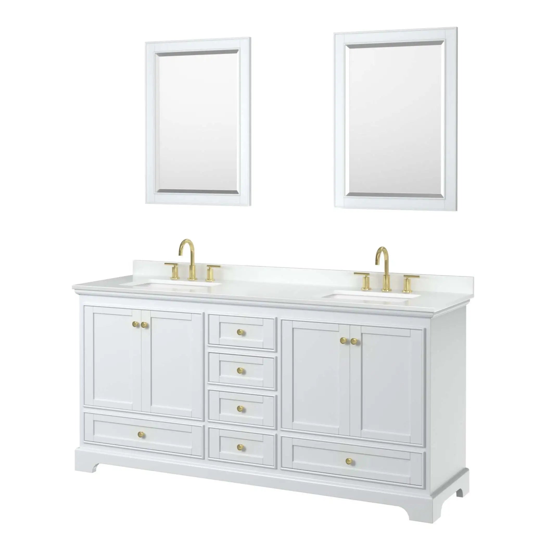 72" Deborah Double Bathroom Vanity in White with Brushed Gold Trim & 24" Mirror by Wyndham