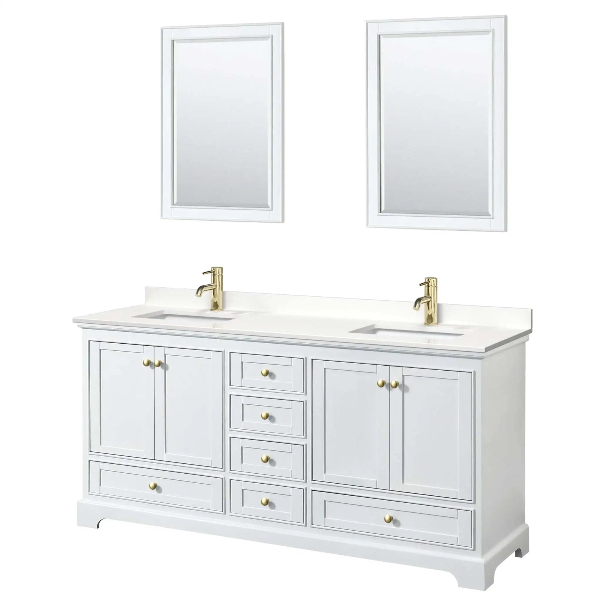 72" Deborah Double Bathroom Vanity in White with Brushed Gold Trim & 24" Mirror by Wyndham