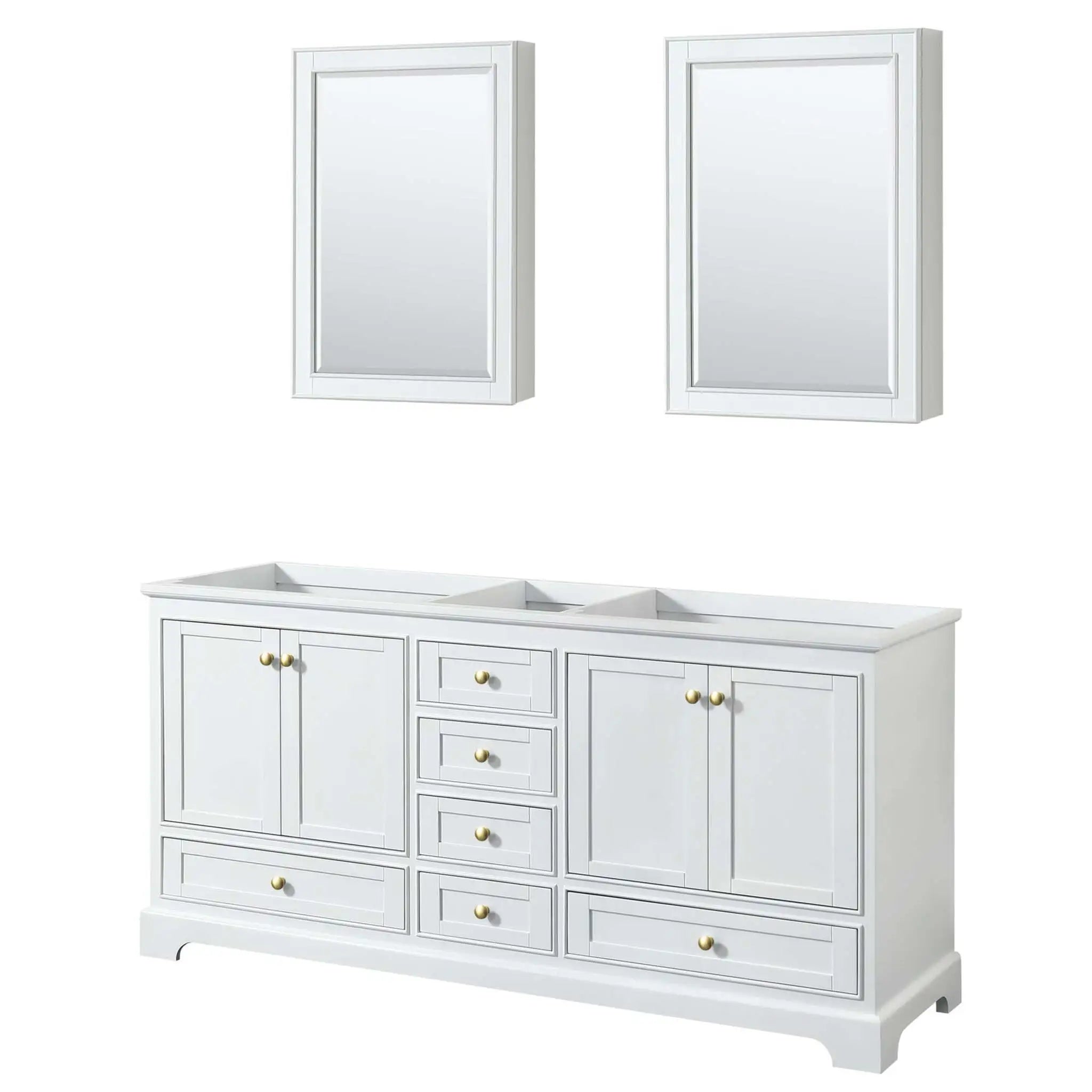 72" Deborah Double Bathroom Vanity in White with Brushed Gold Trim & Medicine Cabinet by Wyndham