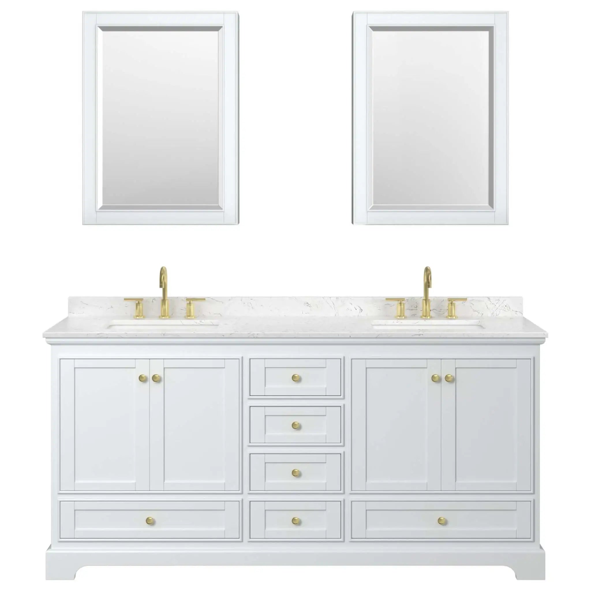 72" Deborah Double Bathroom Vanity in White with Brushed Gold Trim & Medicine Cabinet by Wyndham