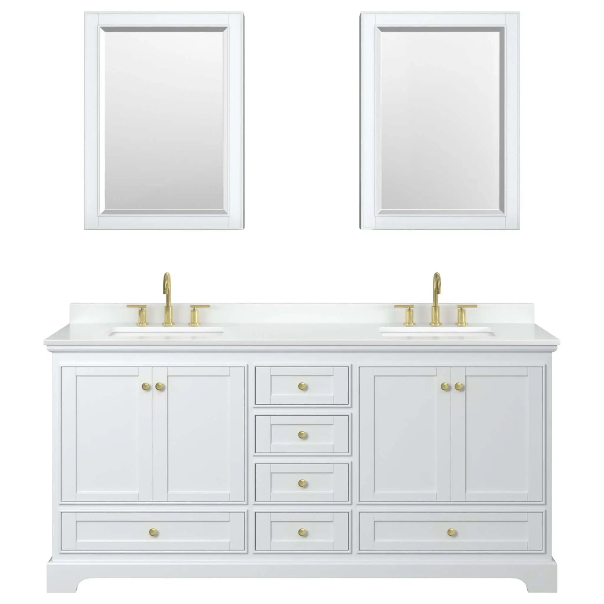 72" Deborah Double Bathroom Vanity in White with Brushed Gold Trim & Medicine Cabinet by Wyndham