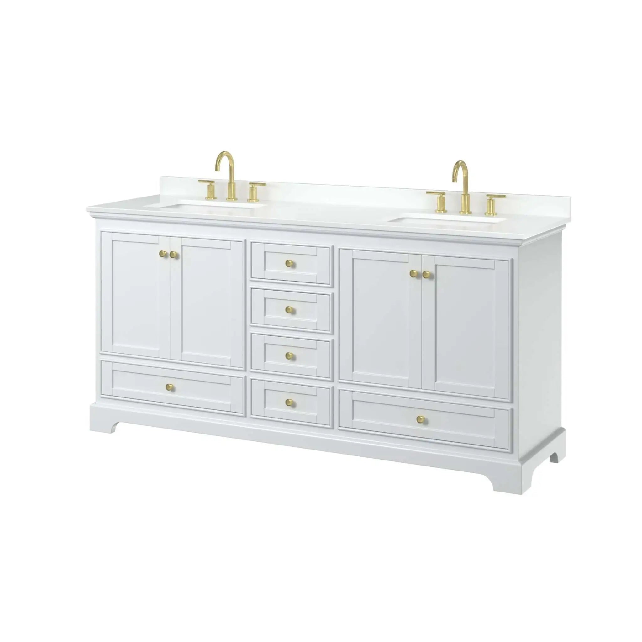 72" Deborah Double Bathroom Vanity in White with Brushed Gold Trim by Wyndham