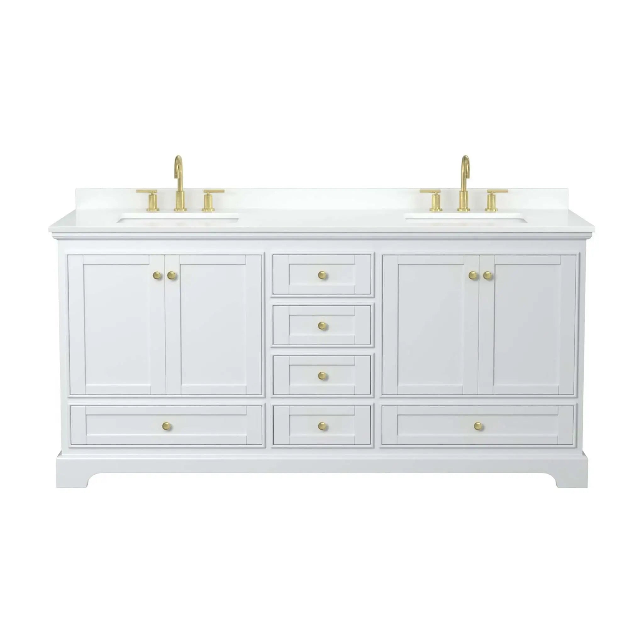 72" Deborah Double Bathroom Vanity in White with Brushed Gold Trim by Wyndham