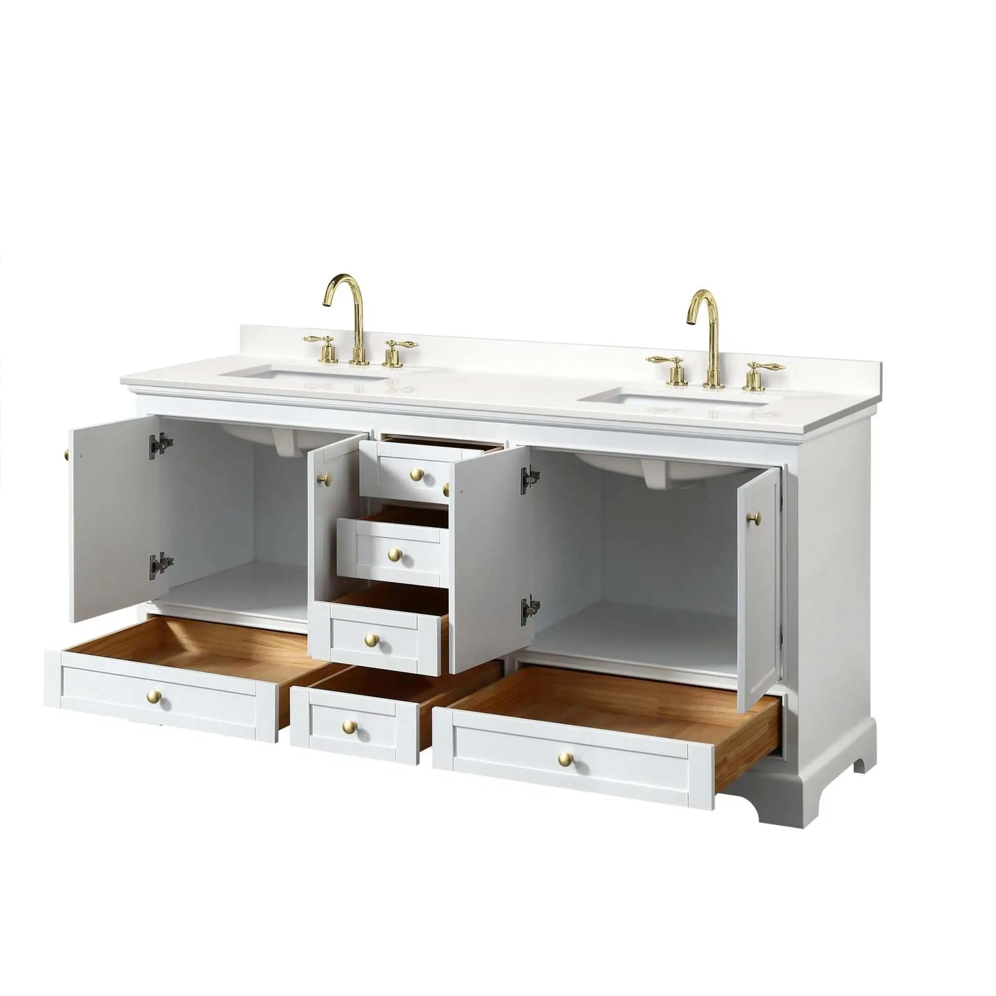 72" Deborah Double Bathroom Vanity in White with Brushed Gold Trim by Wyndham