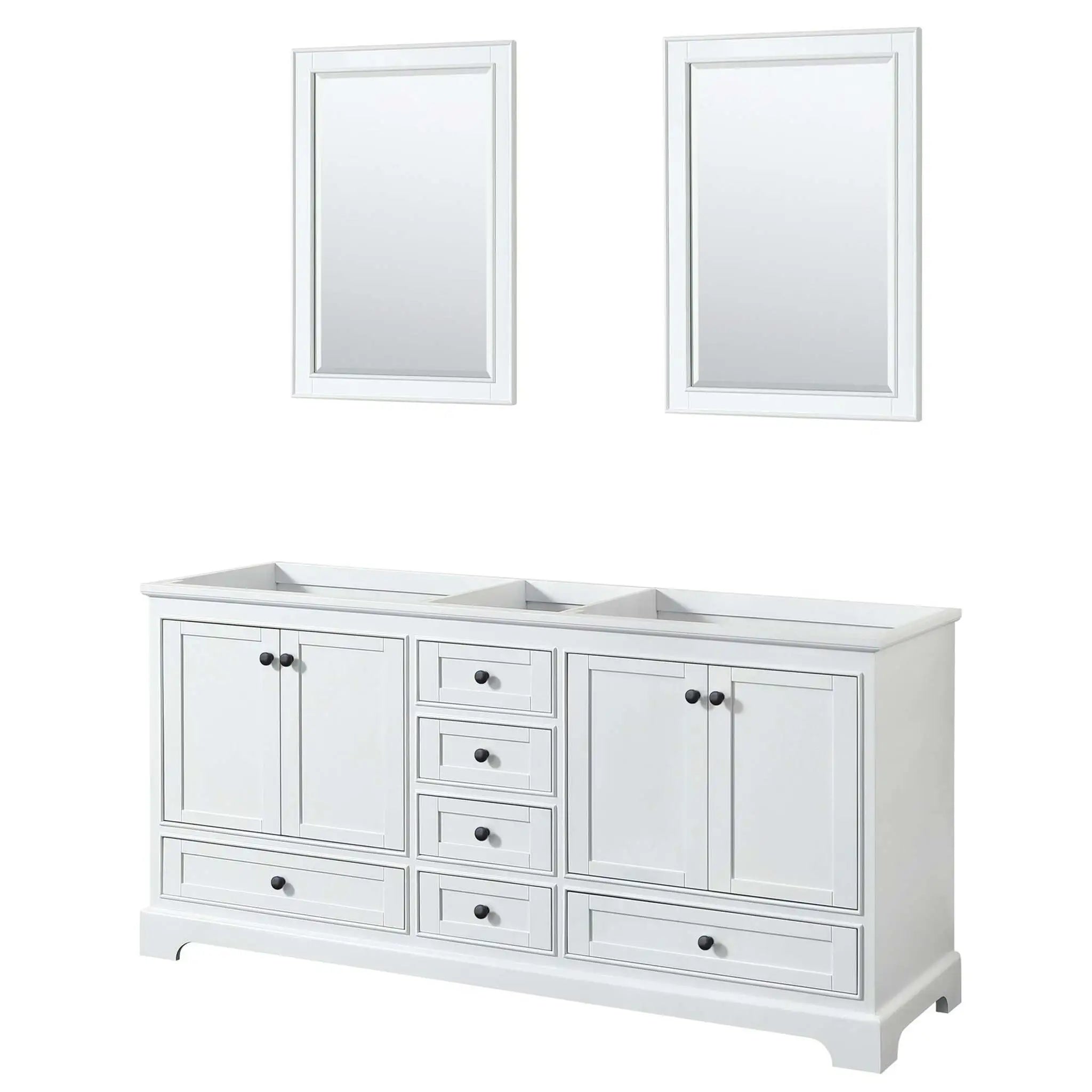 72" Deborah Double Bathroom Vanity in White with Matte Black Trim & 24" Mirror by Wyndham