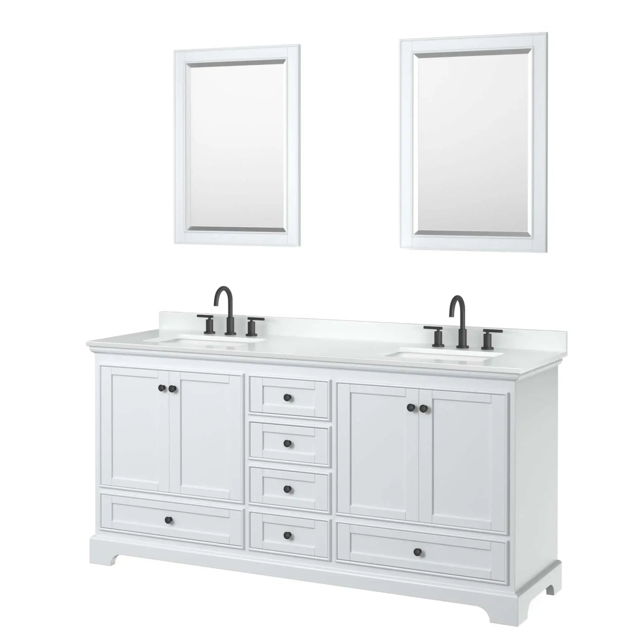 72" Deborah Double Bathroom Vanity in White with Matte Black Trim & 24" Mirror by Wyndham
