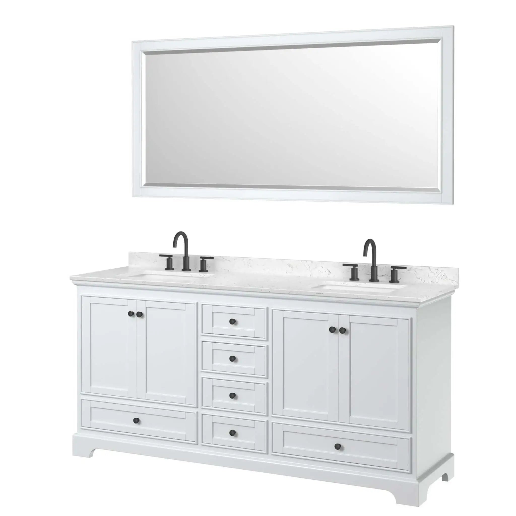 72" Deborah Double Bathroom Vanity in White with Matte Black Trim & 70" Mirror by Wyndham