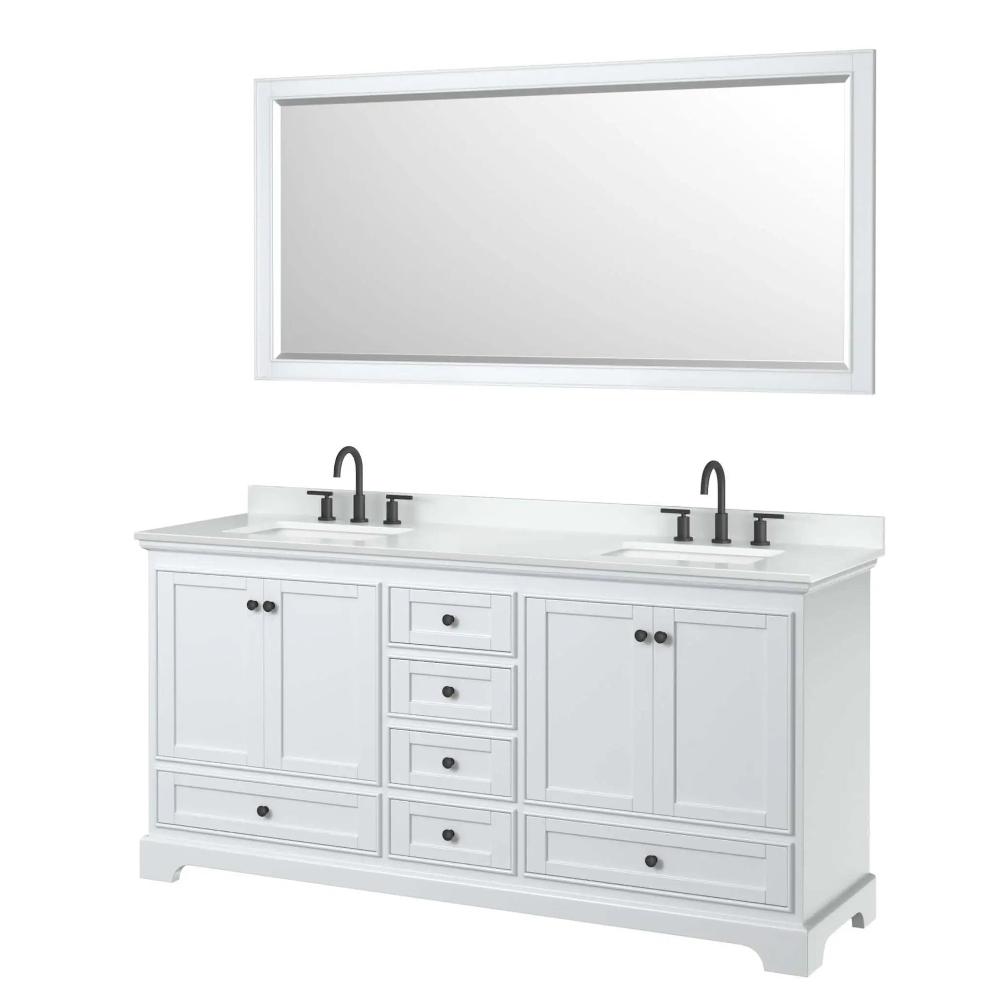 72" Deborah Double Bathroom Vanity in White with Matte Black Trim & 70" Mirror by Wyndham