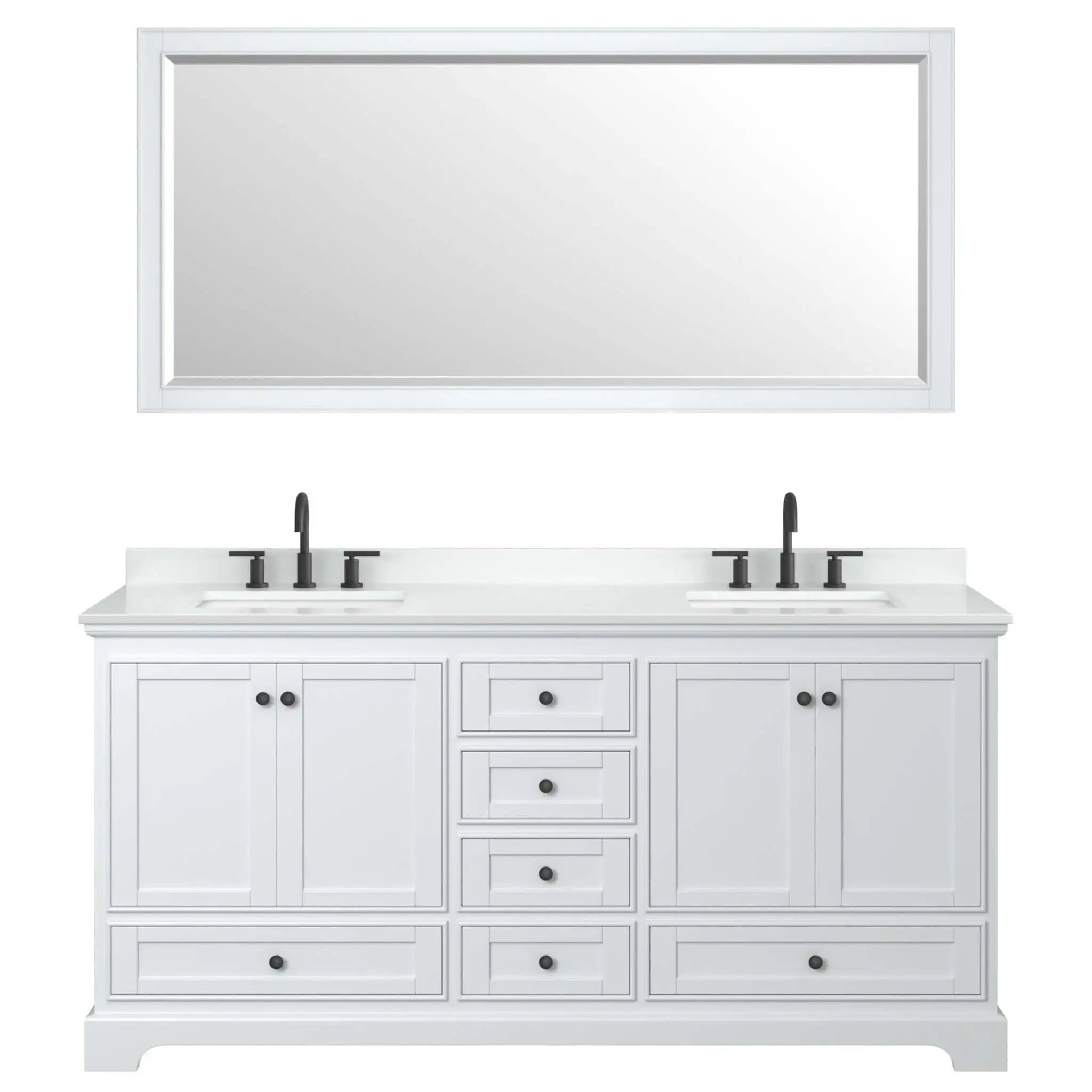 72" Deborah Double Bathroom Vanity in White with Matte Black Trim & 70" Mirror by Wyndham