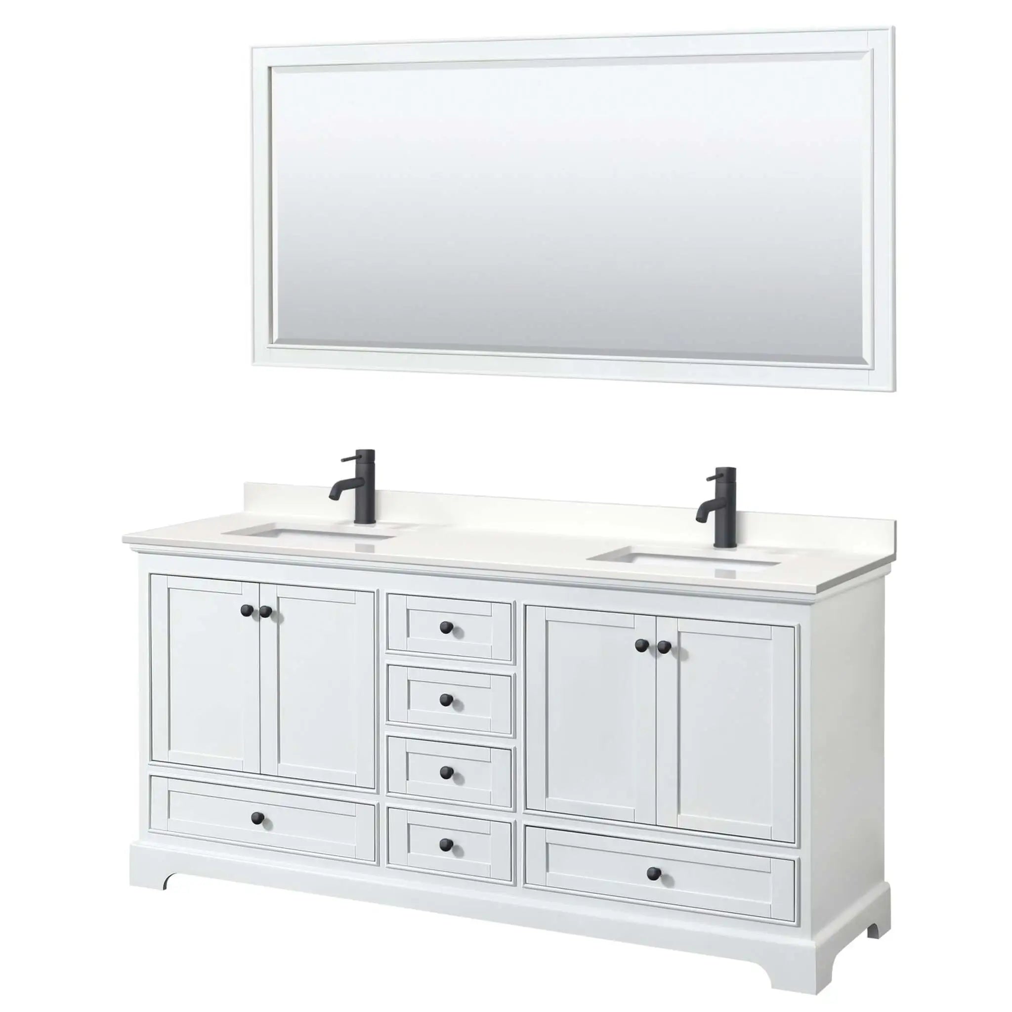 72" Deborah Double Bathroom Vanity in White with Matte Black Trim & 70" Mirror by Wyndham
