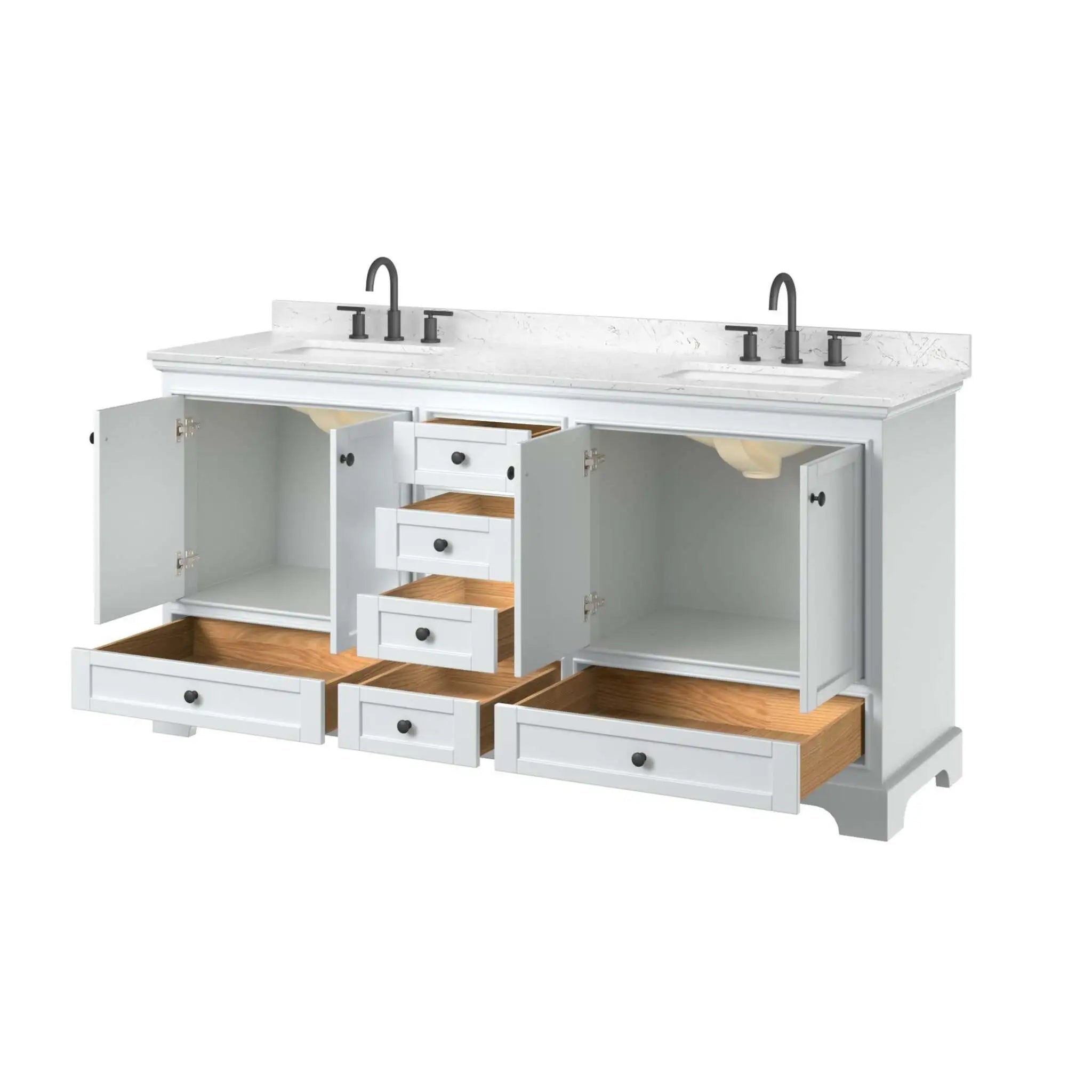 72" Deborah Double Bathroom Vanity in White with Matte Black Trim by Wyndham