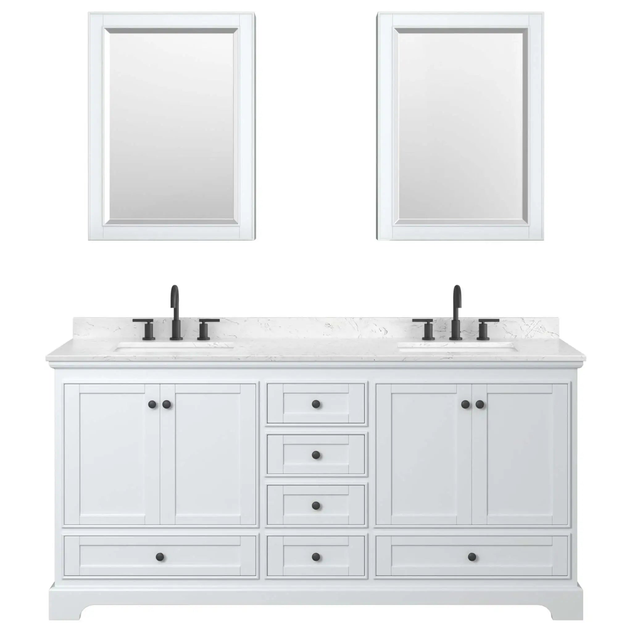 72" Deborah Double Bathroom Vanity in White with Matte Black Trim & Medicine Cabinet by Wyndham