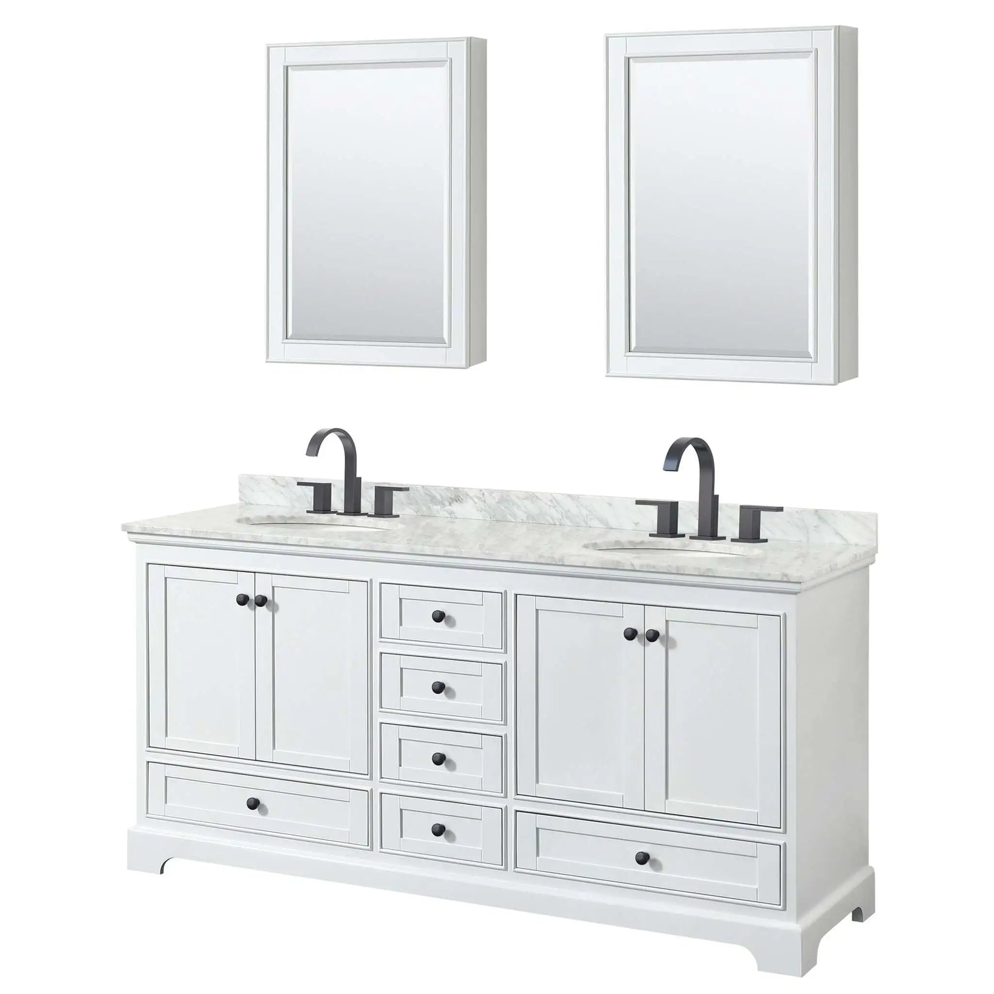 72" Deborah Double Bathroom Vanity in White with Matte Black Trim & Medicine Cabinet by Wyndham