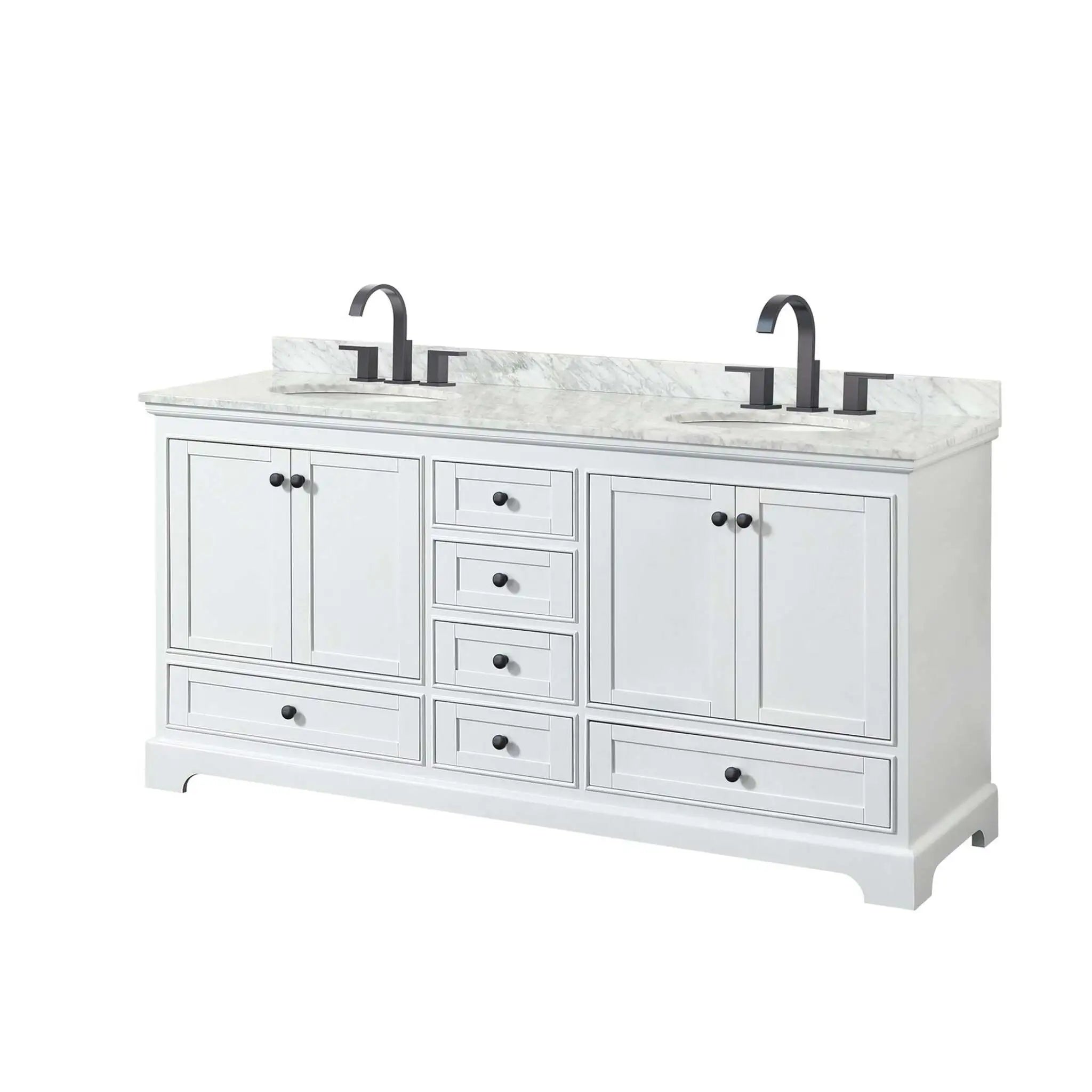 72" Deborah Double Bathroom Vanity in White with Matte Black Trim by Wyndham