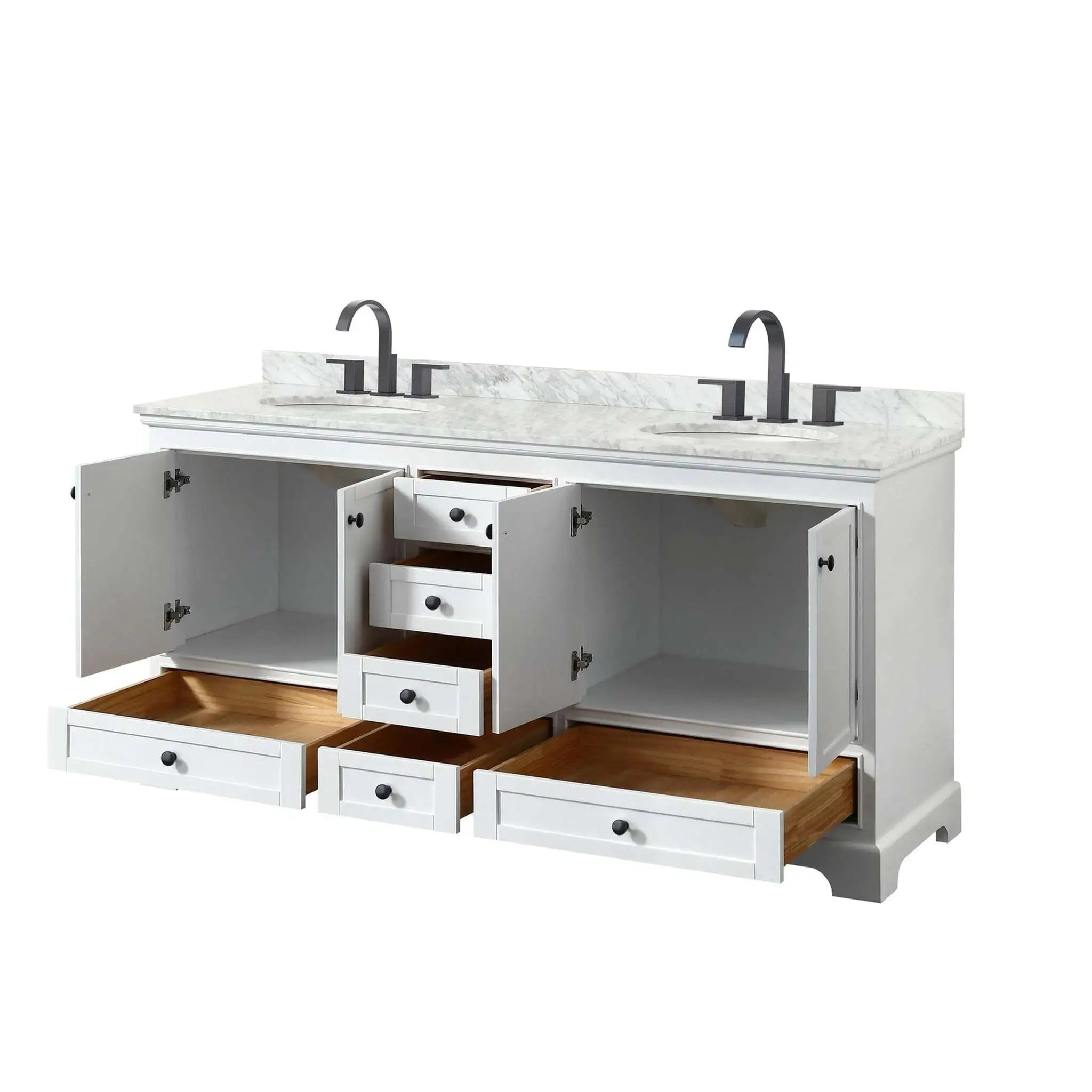 72" Deborah Double Bathroom Vanity in White with Matte Black Trim by Wyndham