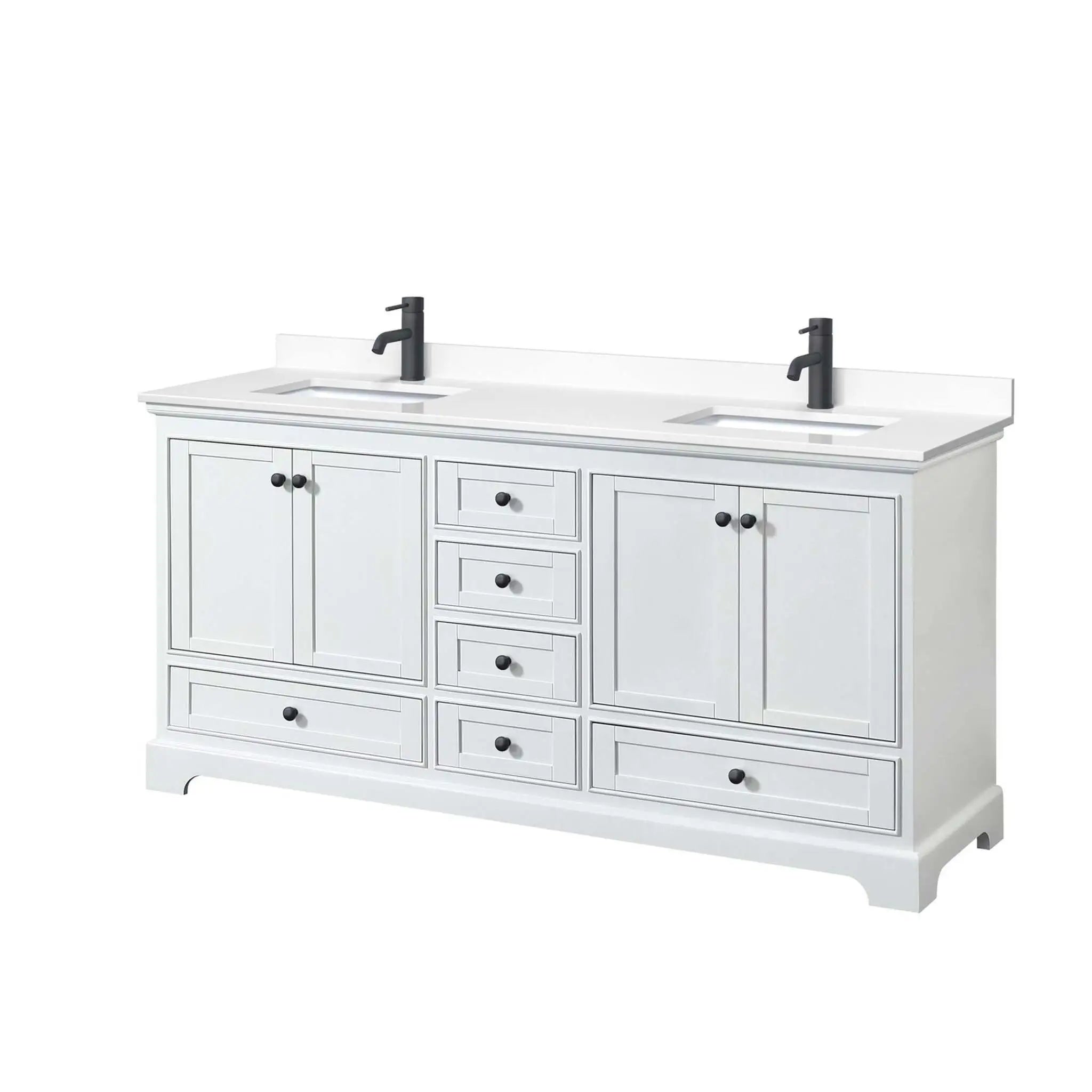 72" Deborah Double Bathroom Vanity in White with Matte Black Trim by Wyndham