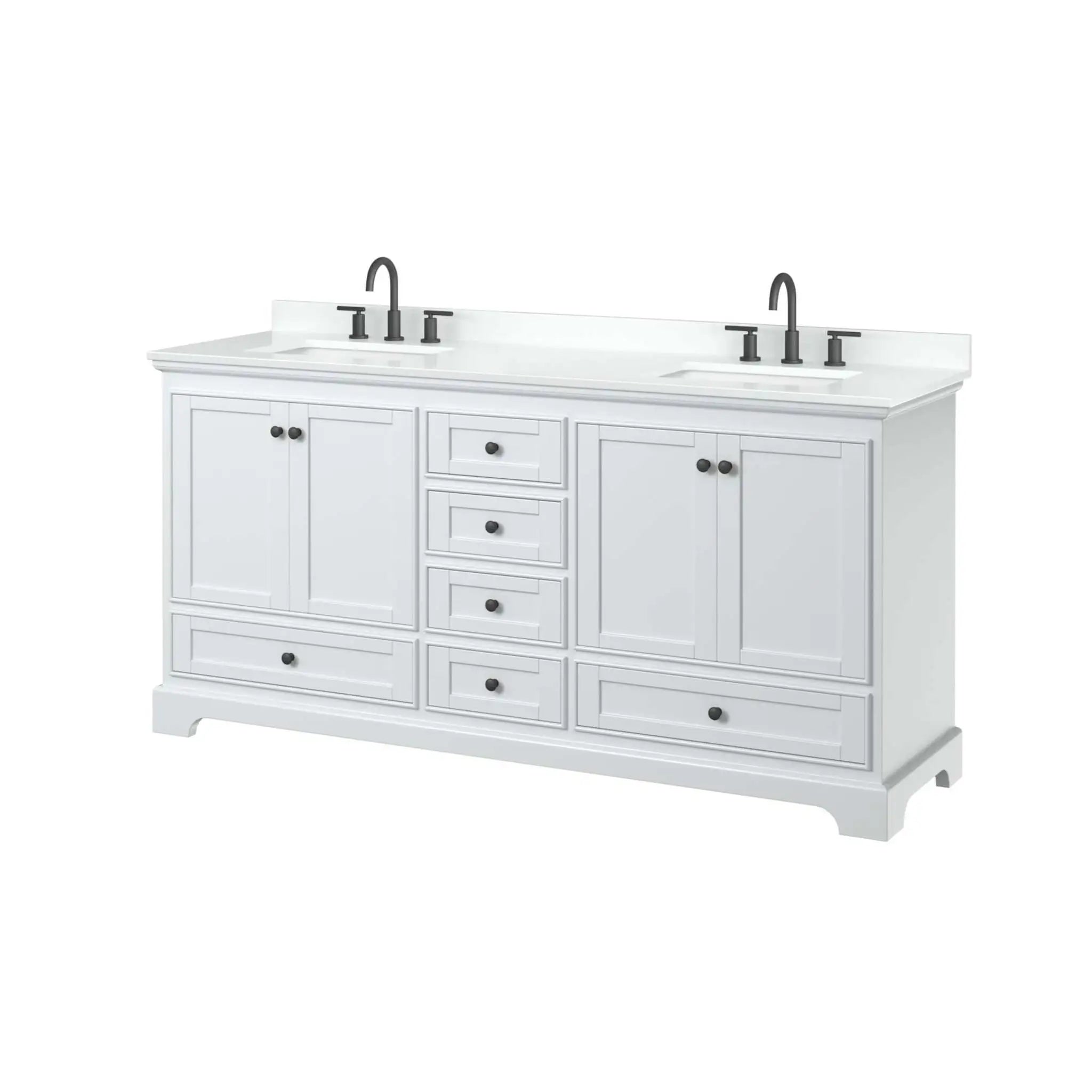 72" Deborah Double Bathroom Vanity in White with Matte Black Trim by Wyndham