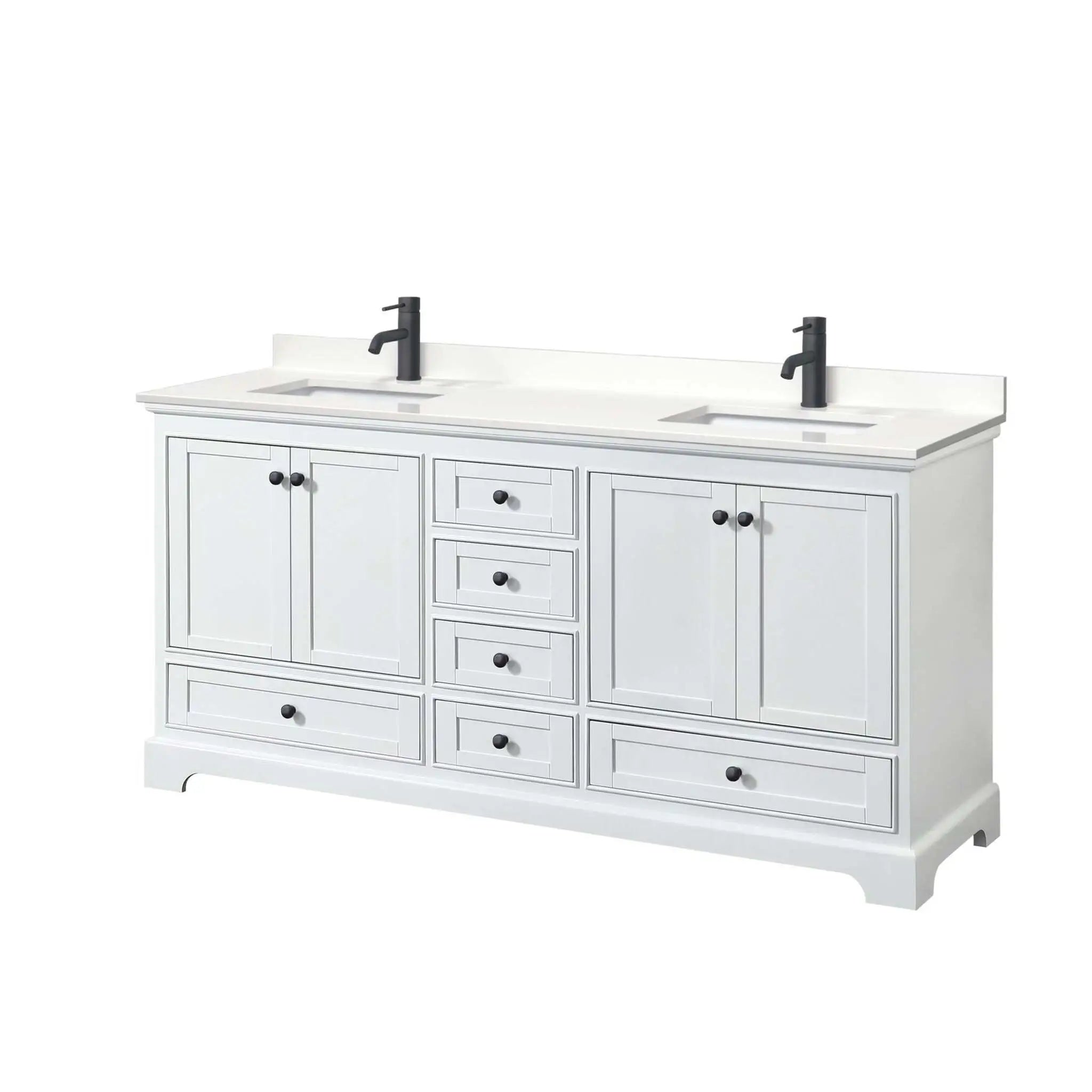 72" Deborah Double Bathroom Vanity in White with Matte Black Trim by Wyndham