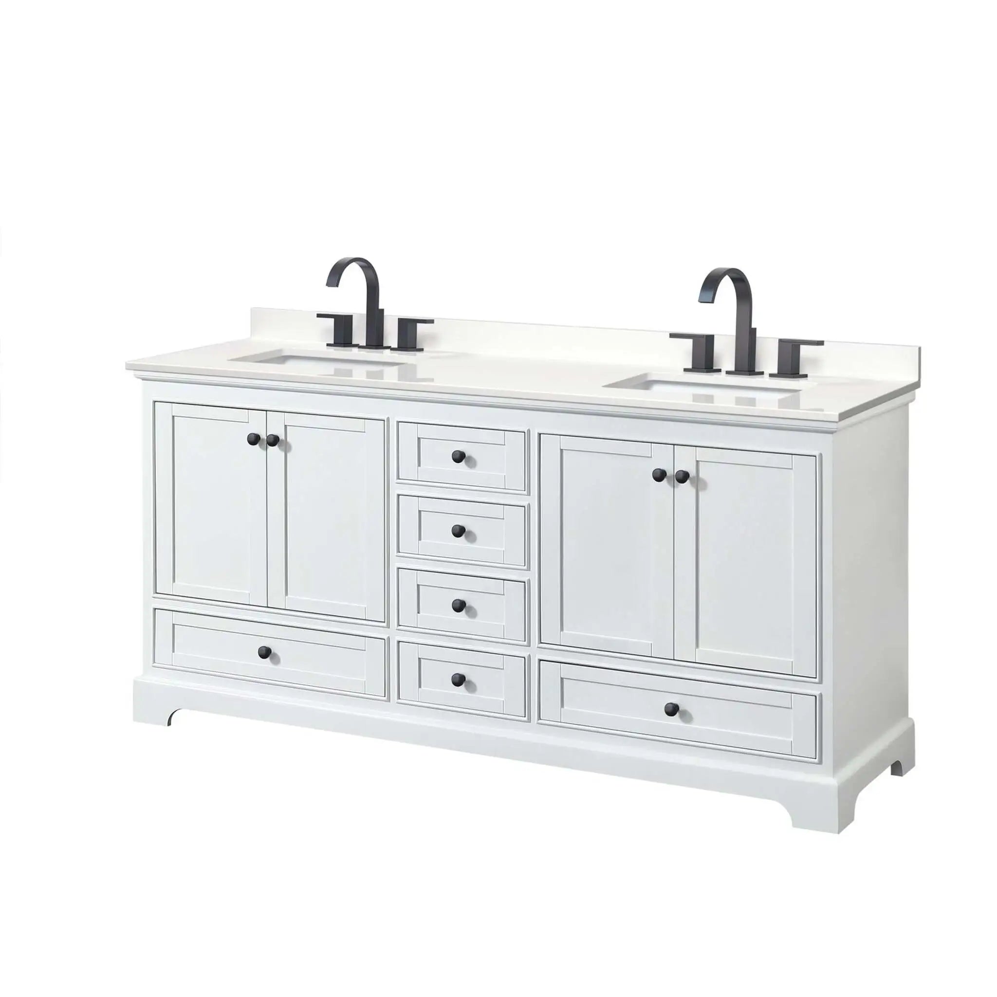 72" Deborah Double Bathroom Vanity in White with Matte Black Trim by Wyndham