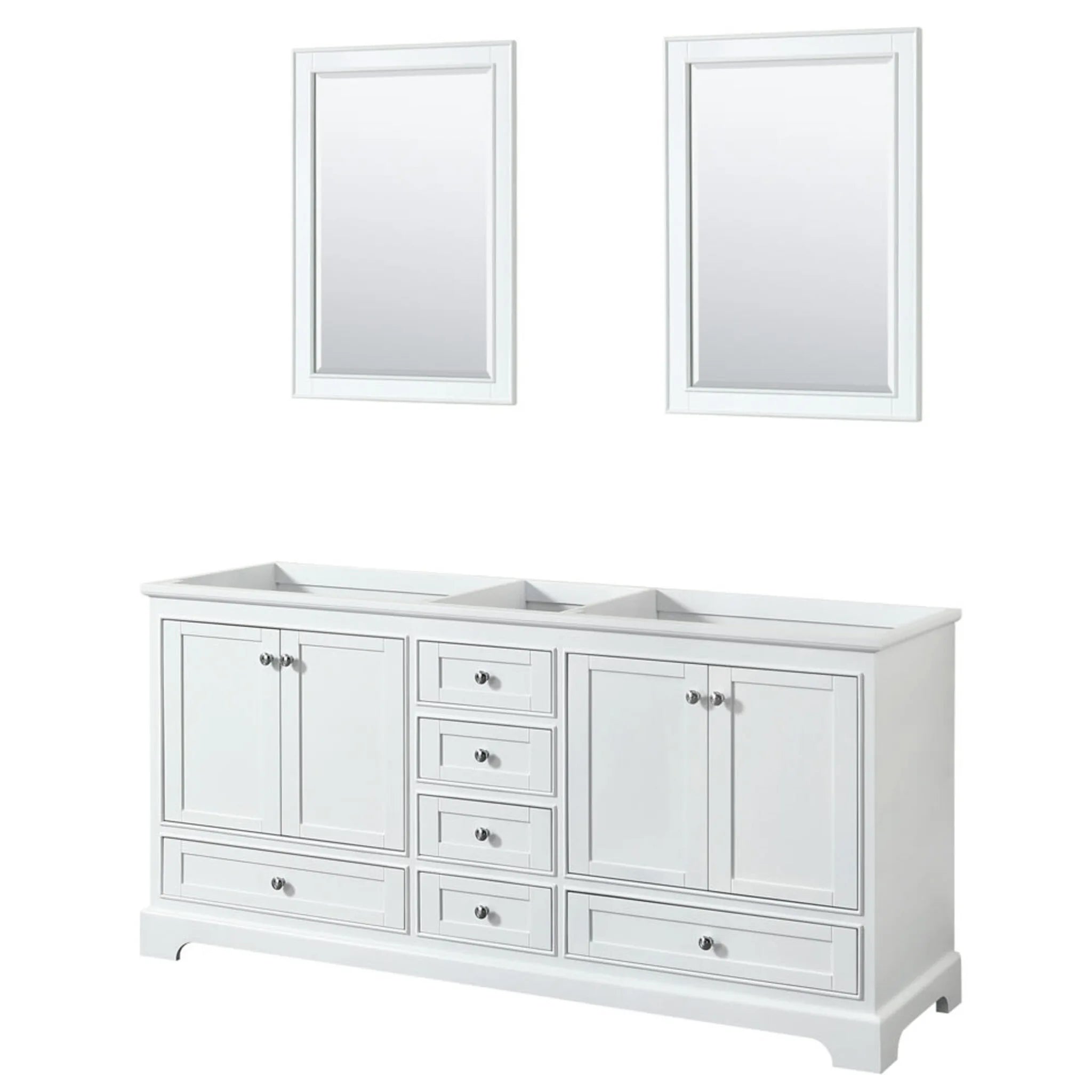 72" Deborah Double Bathroom Vanity in White with Polished Chrome Trim & 24" Mirror by Wyndham