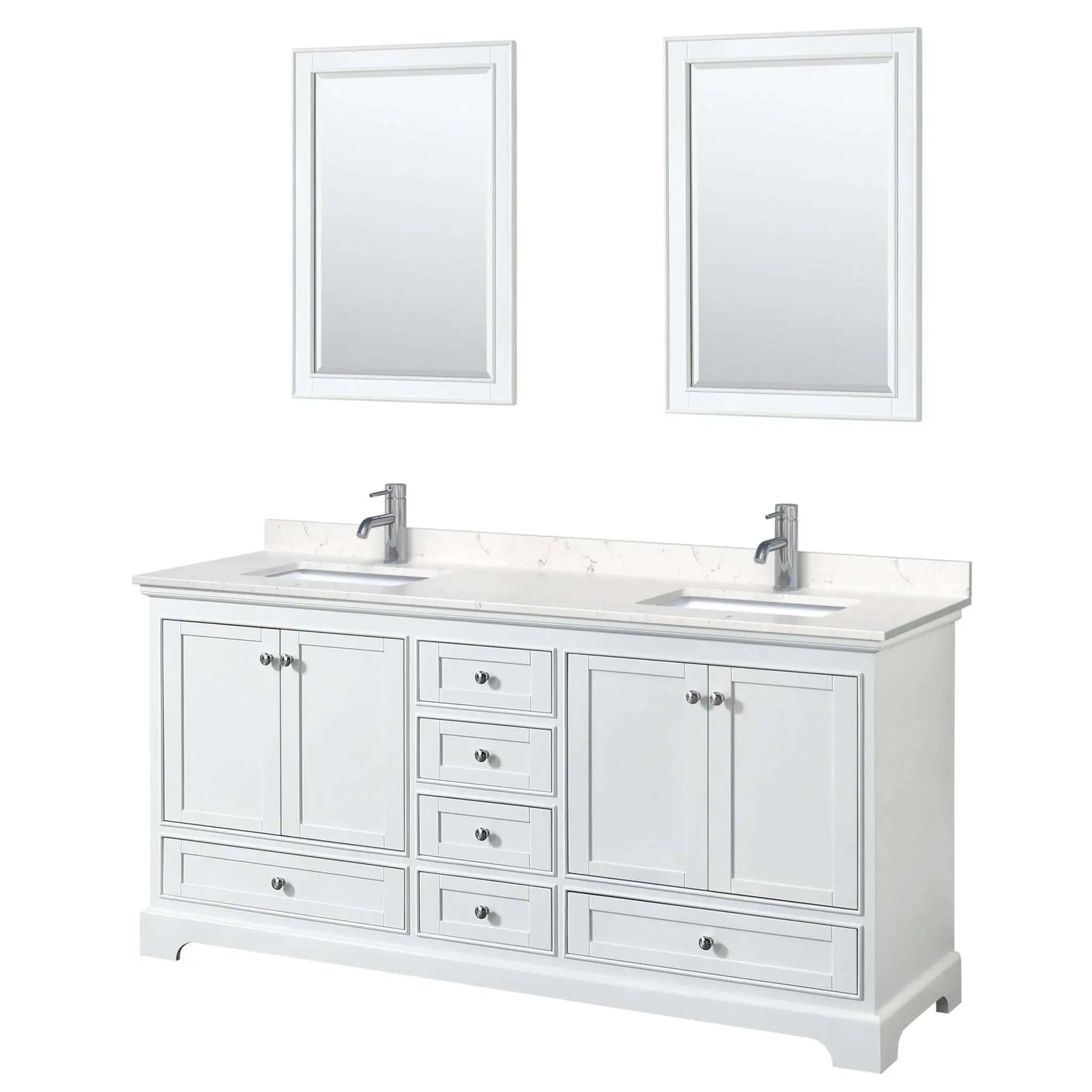72" Deborah Double Bathroom Vanity in White with Polished Chrome Trim & 24" Mirror by Wyndham