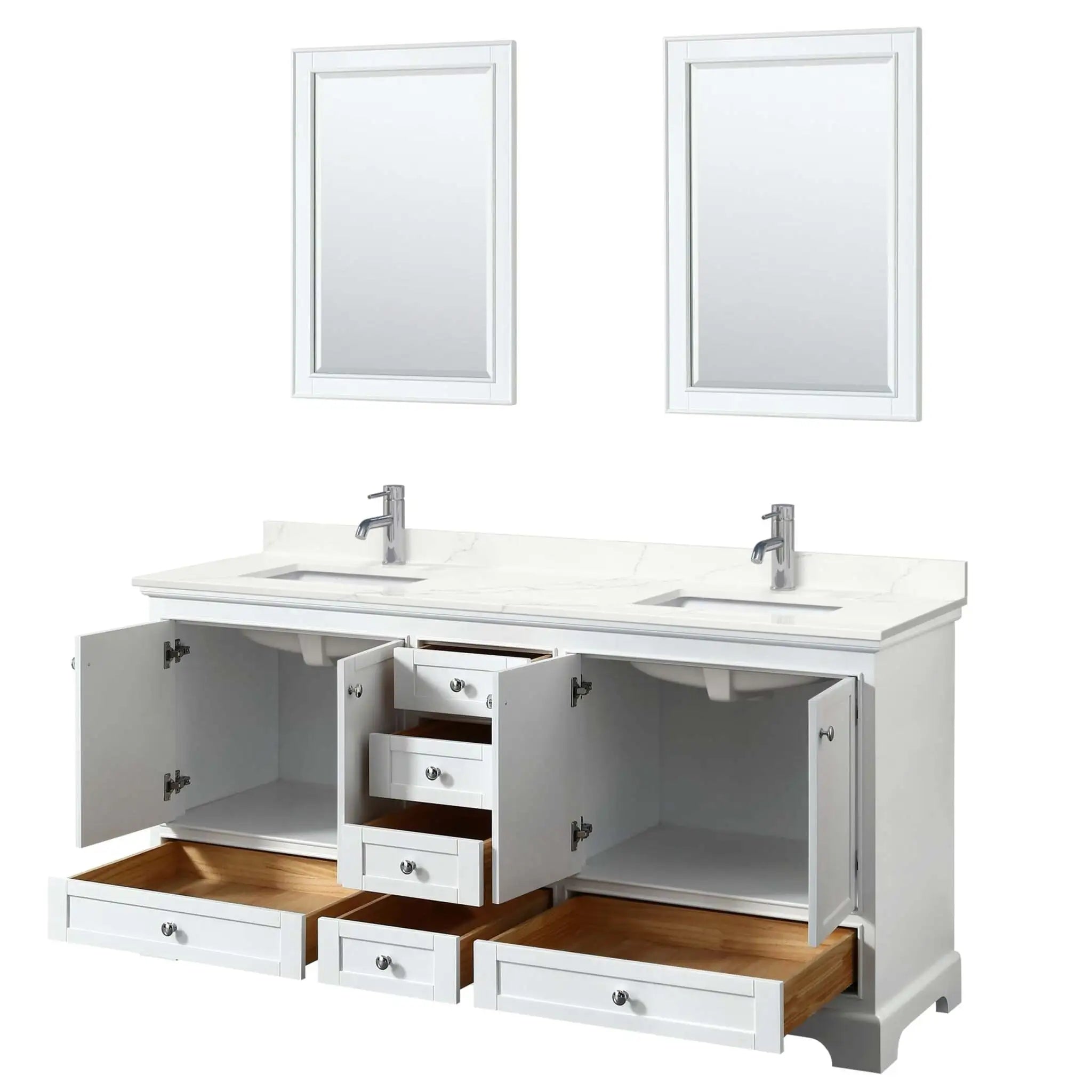 72" Deborah Double Bathroom Vanity in White with Polished Chrome Trim & 24" Mirror by Wyndham