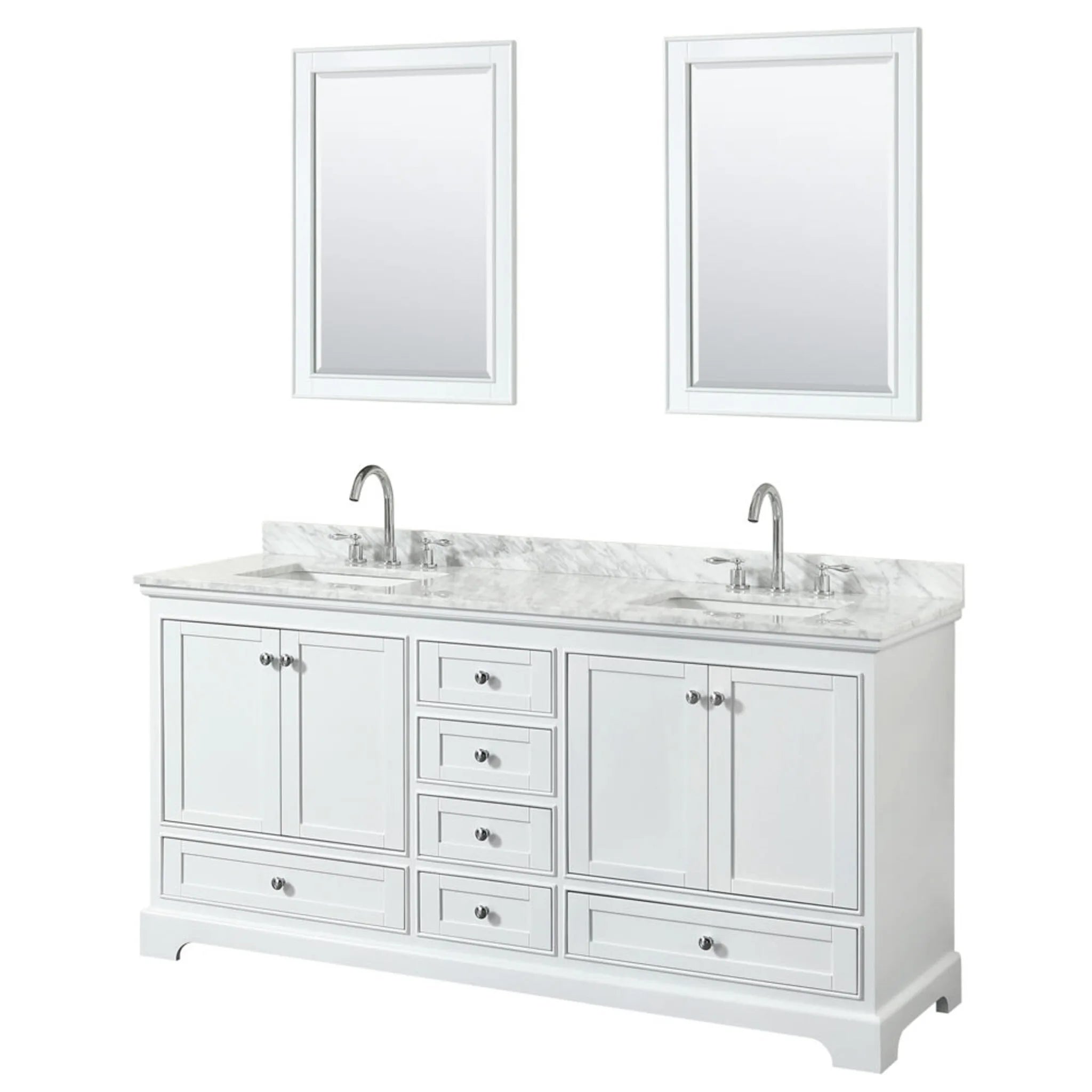 72" Deborah Double Bathroom Vanity in White with Polished Chrome Trim & 24" Mirror by Wyndham