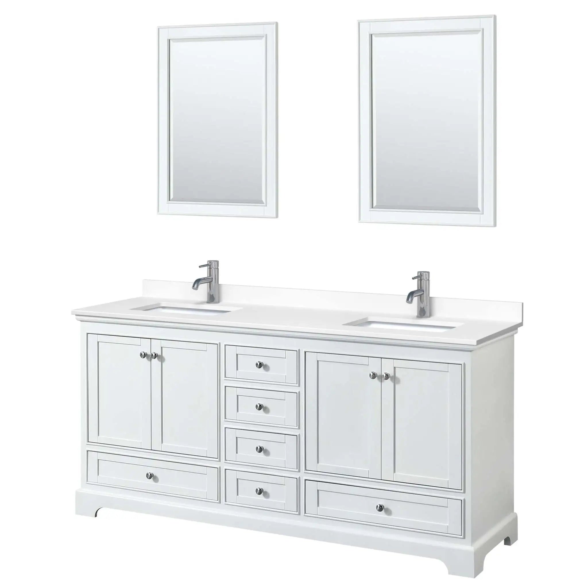 72" Deborah Double Bathroom Vanity in White with Polished Chrome Trim & 24" Mirror by Wyndham